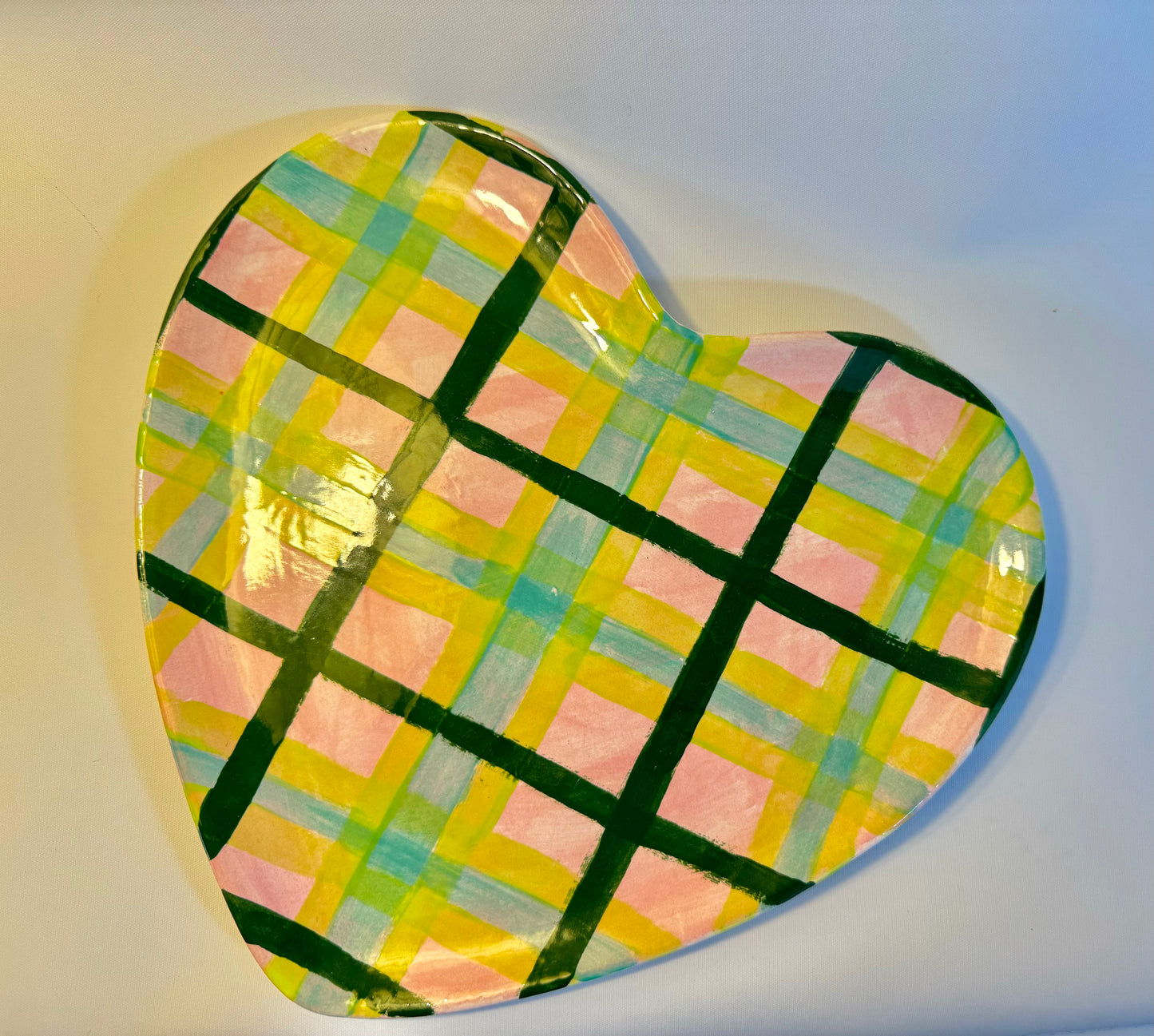 Heart Shaped Decorative Plate | Tartan/Checked Pattern | Vintage Retro Style | Cute Decor Dopamine Decor |
