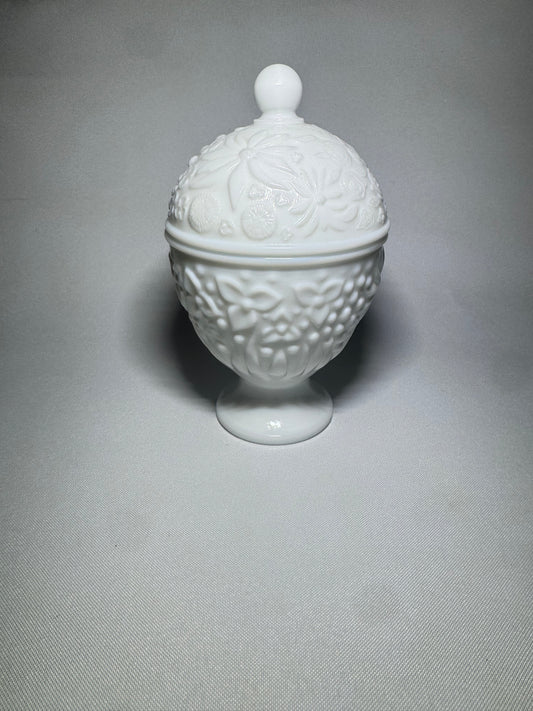 Avon Milk Glass Lidded Pot with Pedestal Base | Vintage Candy Dish |