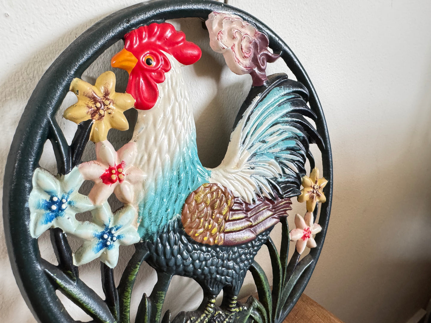 Cast Iron 8” Cockerel Trivet Pot Stand/ Wall Hanging | Cottagecore Farmhouse | Vintage Kitchenware Kitchenalia |