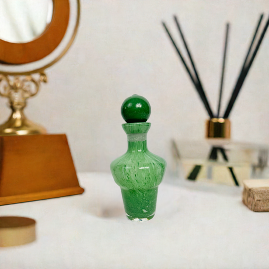 Green Glass Scent/ Perfume Bottle | Mini Decanter | Vintage Antique Retro | Unusual Quirky Unique