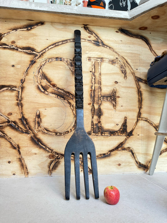 Oversized Hand-Carved Decorative Fork | Tribal Totem Style | Quirky Unique |