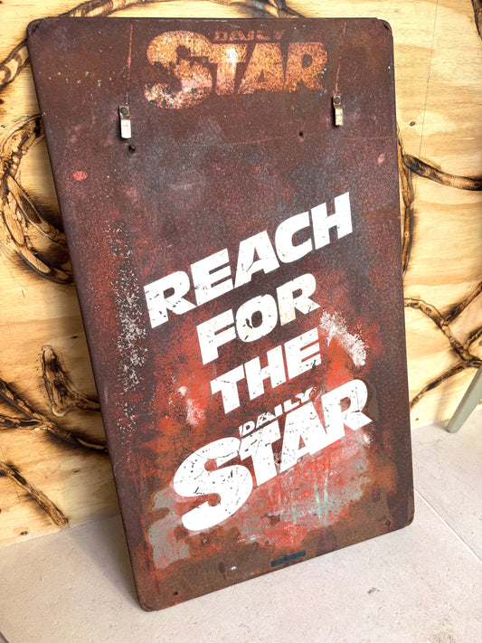 Large Daily Star Newspaper Advertising Metal Sign | Weathered Distressed | Vintage Retro | Reach For The Daily Star |