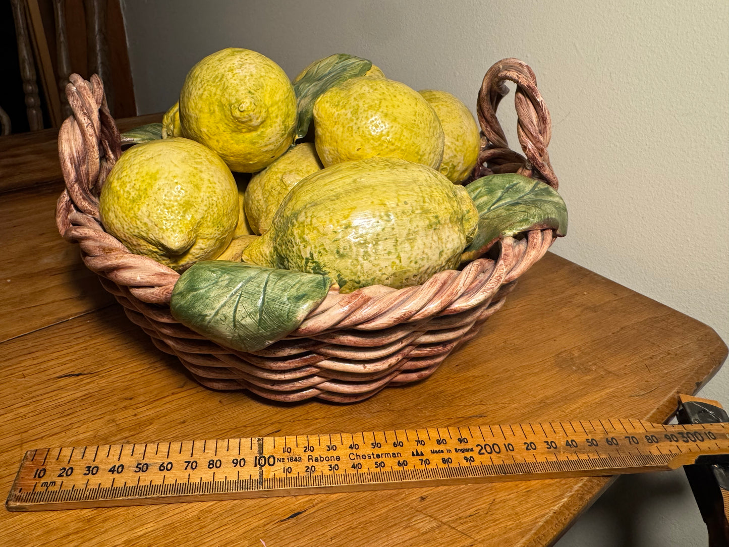 Ceramic Lemon Basket Handmade Portugal Signed Alcobaca Lifesize | Vintage Retro Decor |