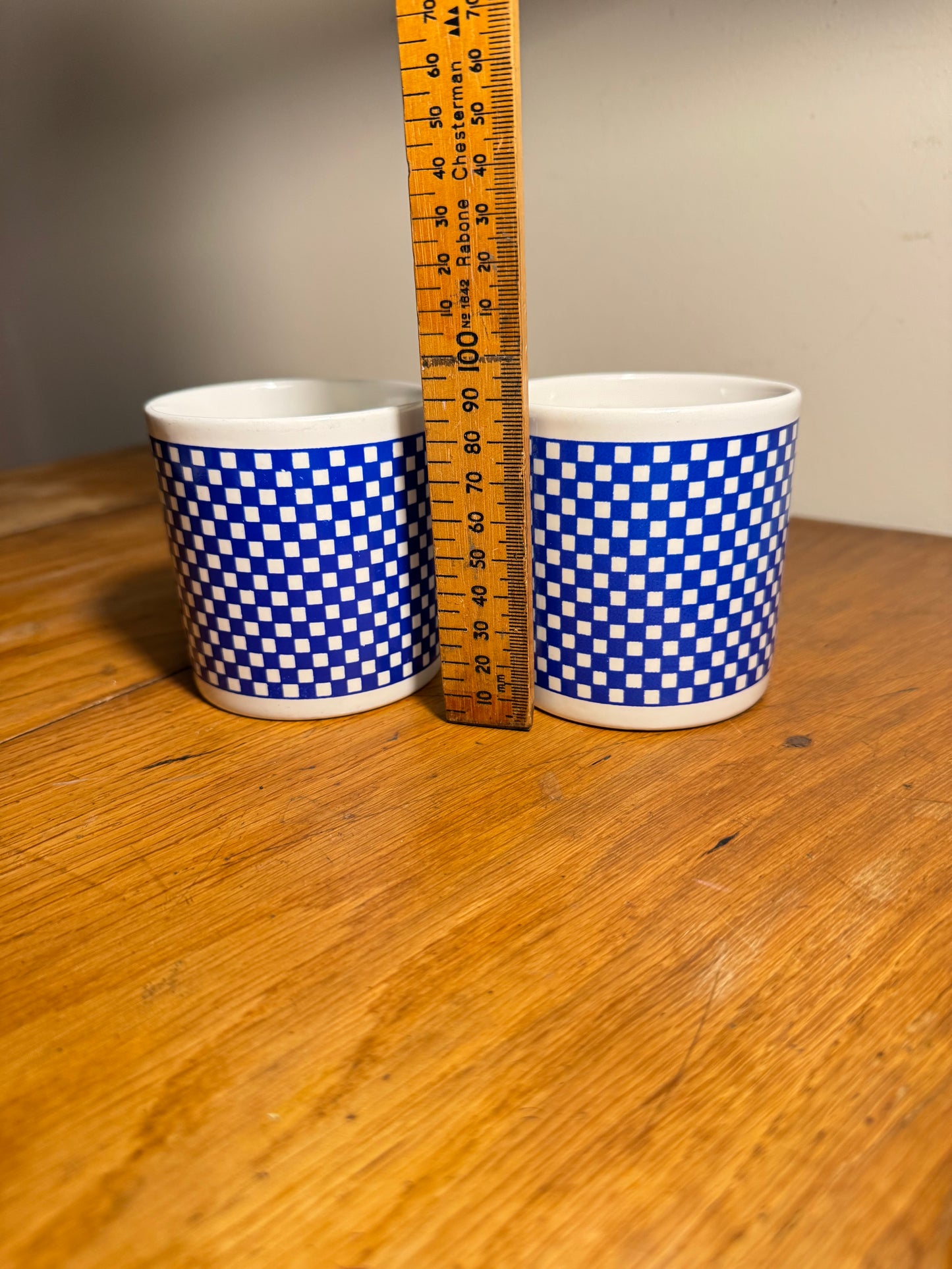 Vintage 1980's Ingrid Berger Mug FPC Blue & White Check Ceramic Coffee / Tea | Retro | Made in England |