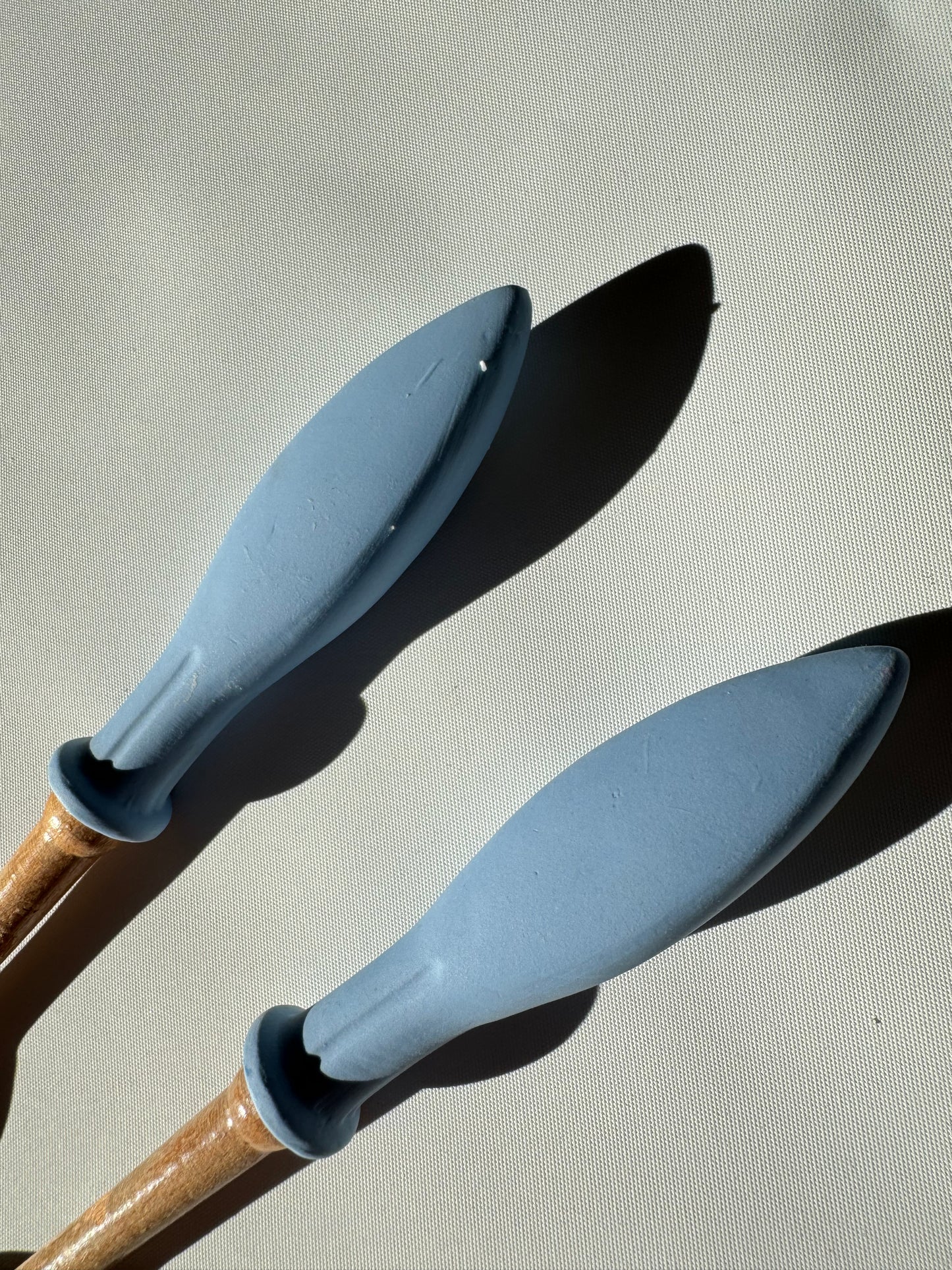 Wooden Salad Spoon & Fork with Ceramic Handles | Vintage Retro Kitchenalia | Serveware |