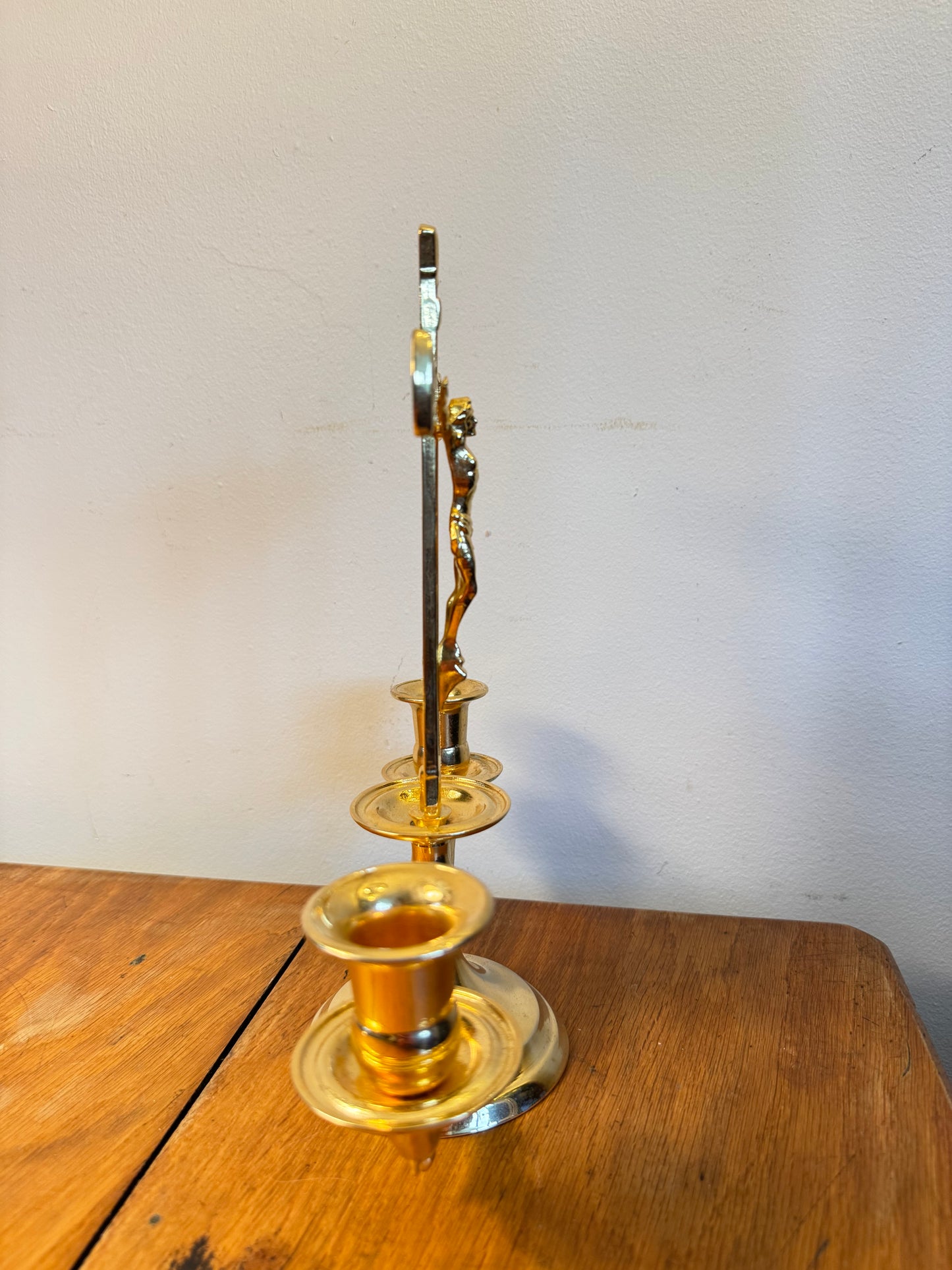 Gold Altar Candelabrum | Religious Crucifix Double Candelabra | Home Decor |