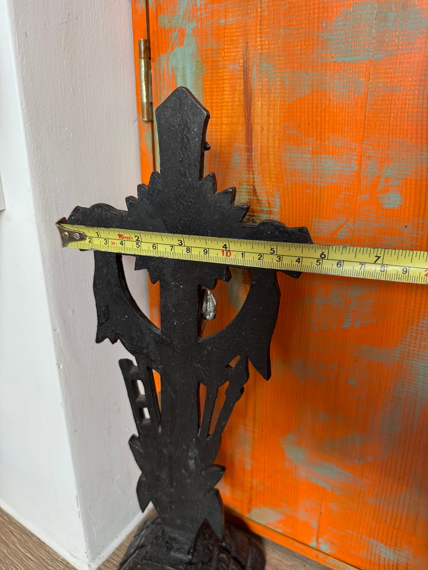 Religious Wooden Hand Carved Crucifix w/ Metal Jesus Inri  | Holy Catholic Home Decor | Antique Style |