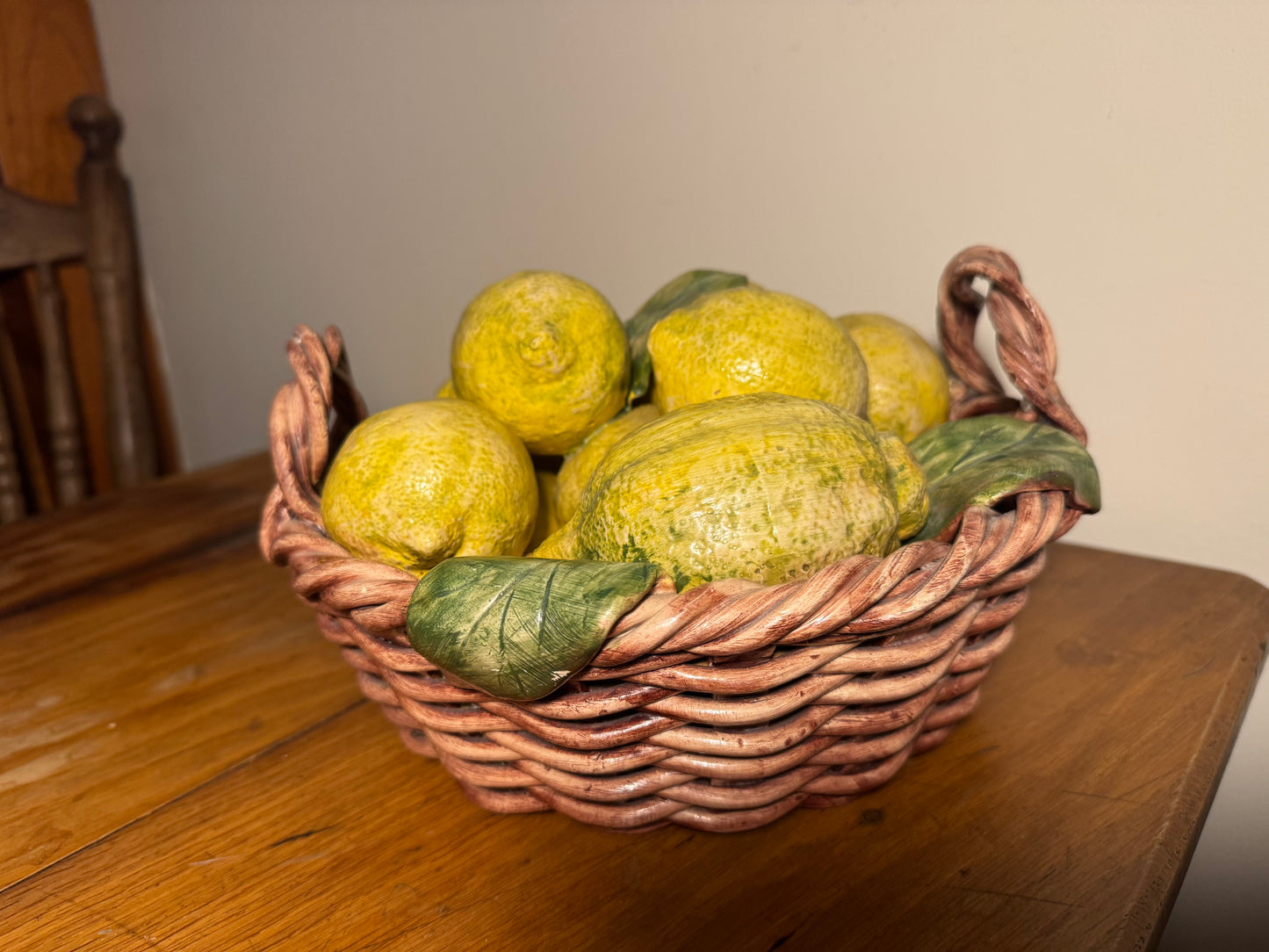 Ceramic Lemon Basket Handmade Portugal Signed Alcobaca Lifesize | Vintage Retro Decor |