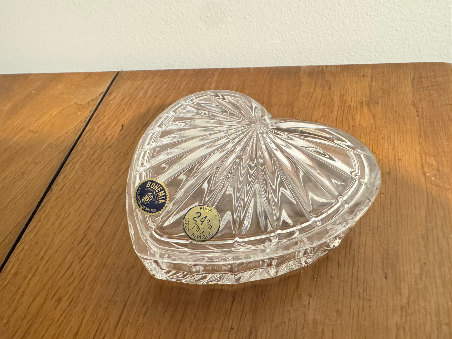 Bohemia Crystal Heart Shaped Lidded Trinket Dish | Vintage Retro |