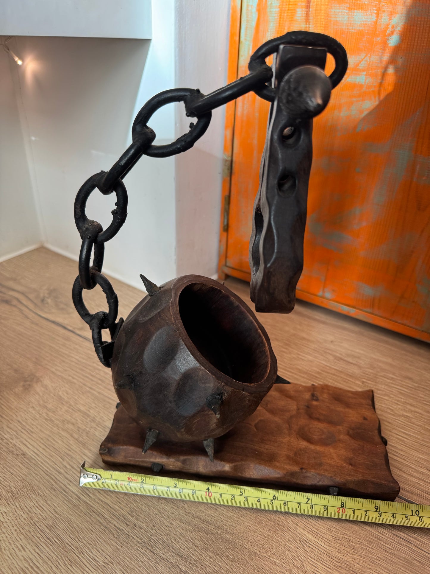 Brutalist Ball and Chain Wine Bottle Holder | Medieval Gothic Style | Vintage Retro Mid Century |