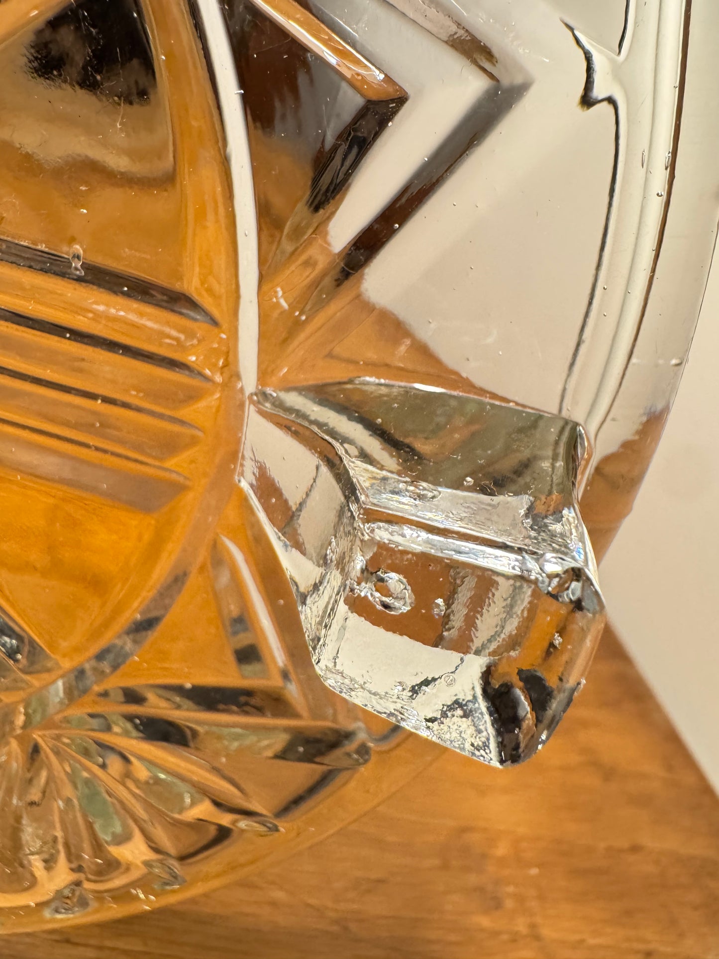 Cut Glass Footed Tray Plate | Candle Tray | Geometric Pattern | Dressing Table | Retro Unique | Decorative Plate |