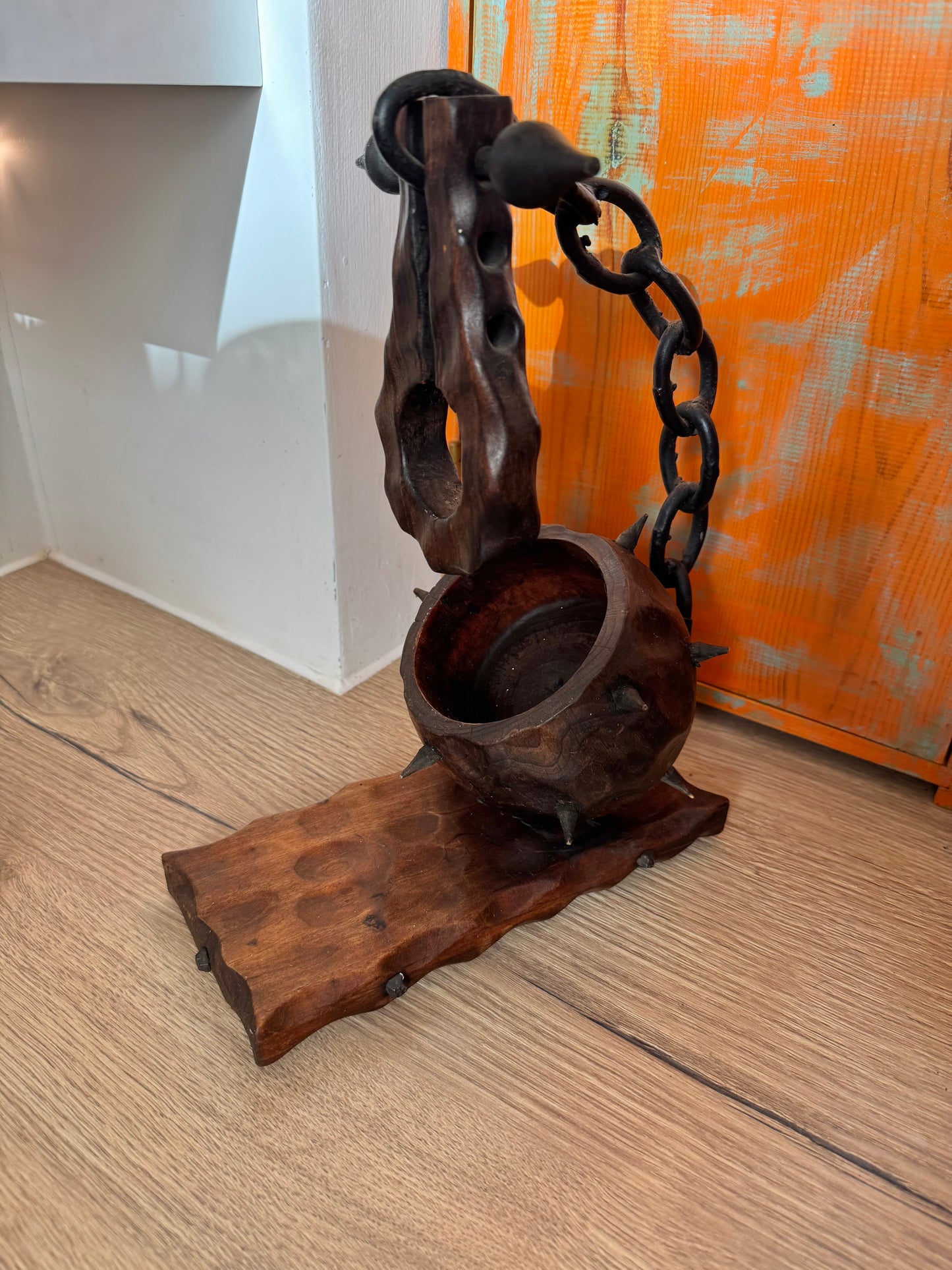 Brutalist Ball and Chain Wine Bottle Holder | Medieval Gothic Style | Vintage Retro Mid Century |