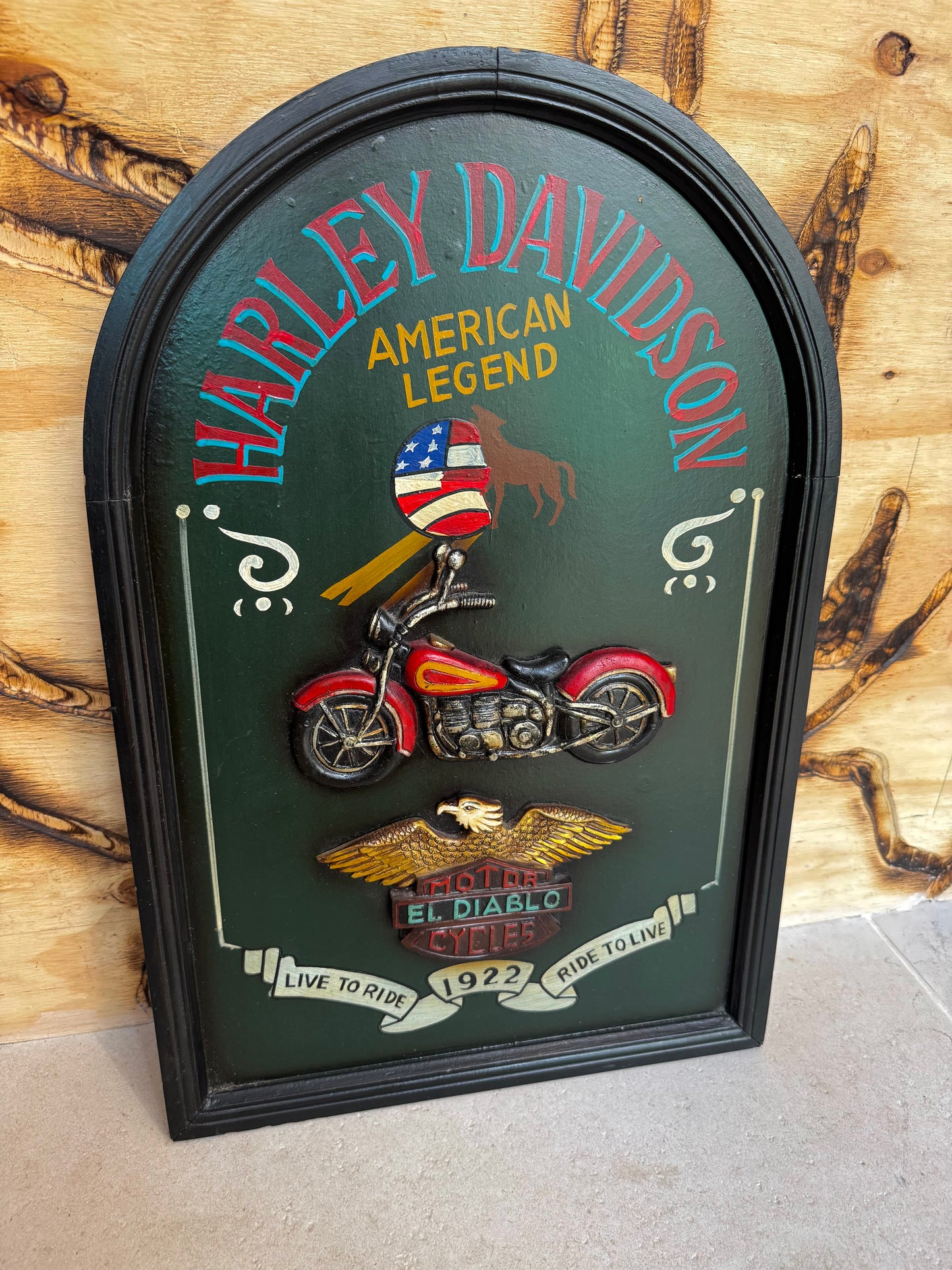 Harley Davidson Hand Painted Wall Decor | El Diablo Live to Ride |