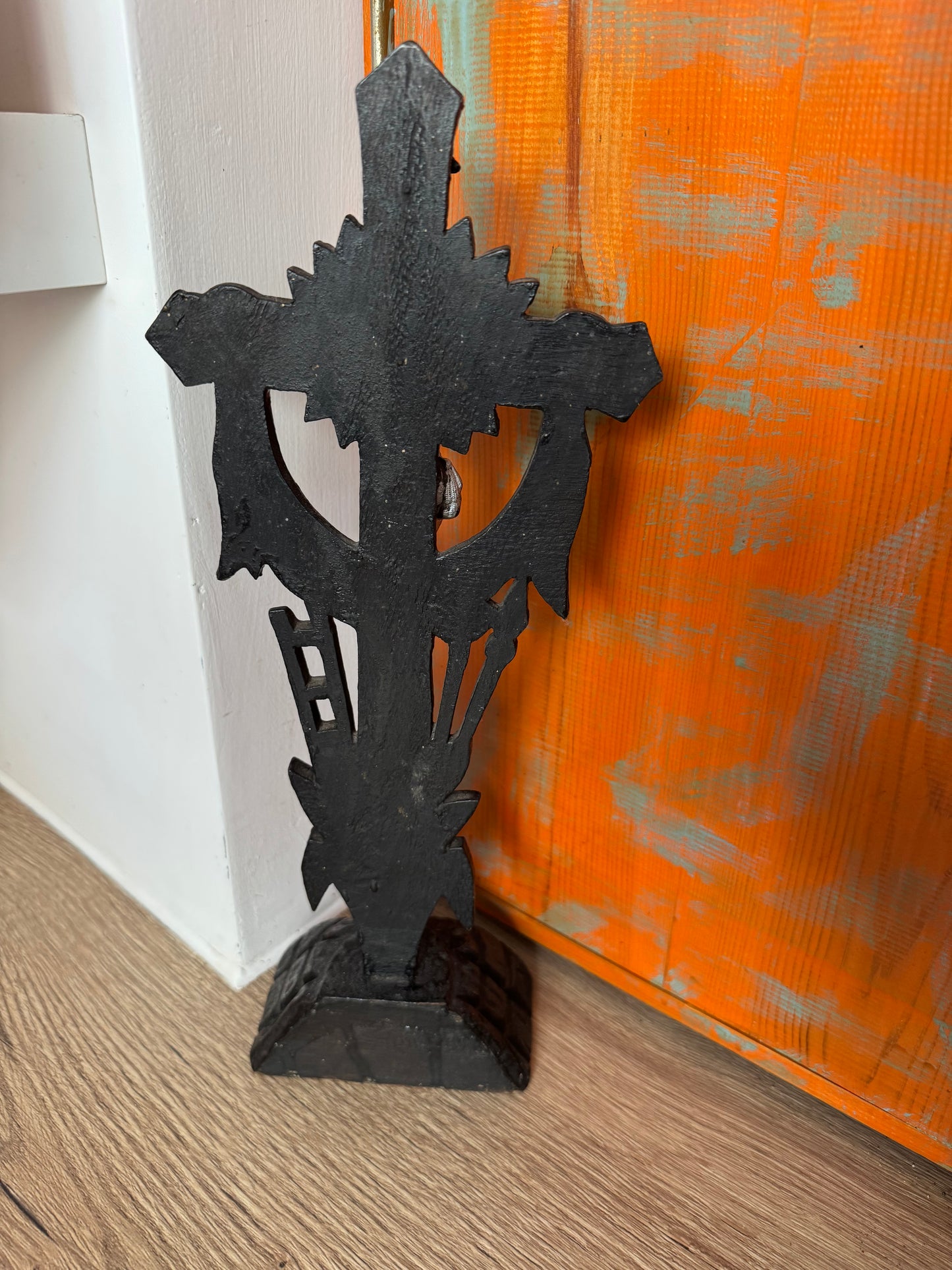 Religious Wooden Hand Carved Crucifix w/ Metal Jesus Inri  | Holy Catholic Home Decor | Antique Style |