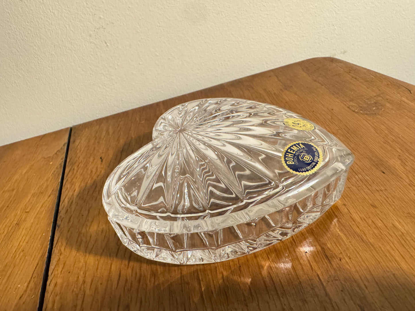 Bohemia Crystal Heart Shaped Lidded Trinket Dish | Vintage Retro |
