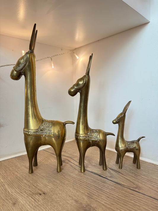 Set of 3 Brass Donkey Figures | Vintage Retro | Kitsch Quirky Decor |