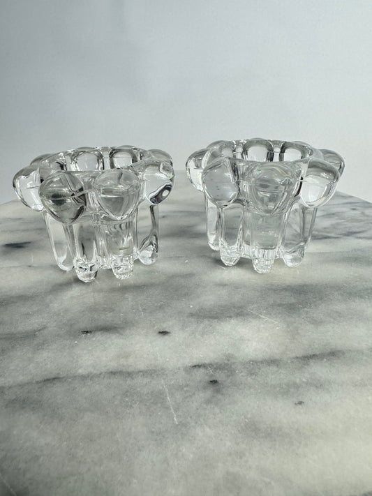 Reims Glass Bobble Candlestick Holders | Set of 2 | Vintage Retro | French Made in France |