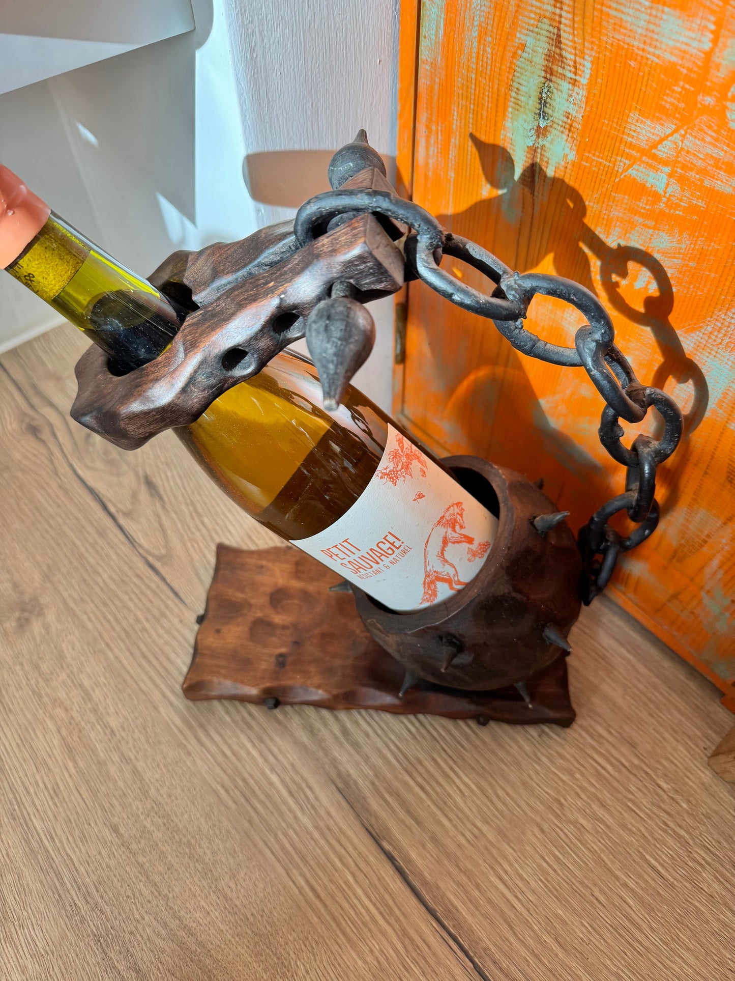 Brutalist Ball and Chain Wine Bottle Holder | Medieval Gothic Style | Vintage Retro Mid Century |