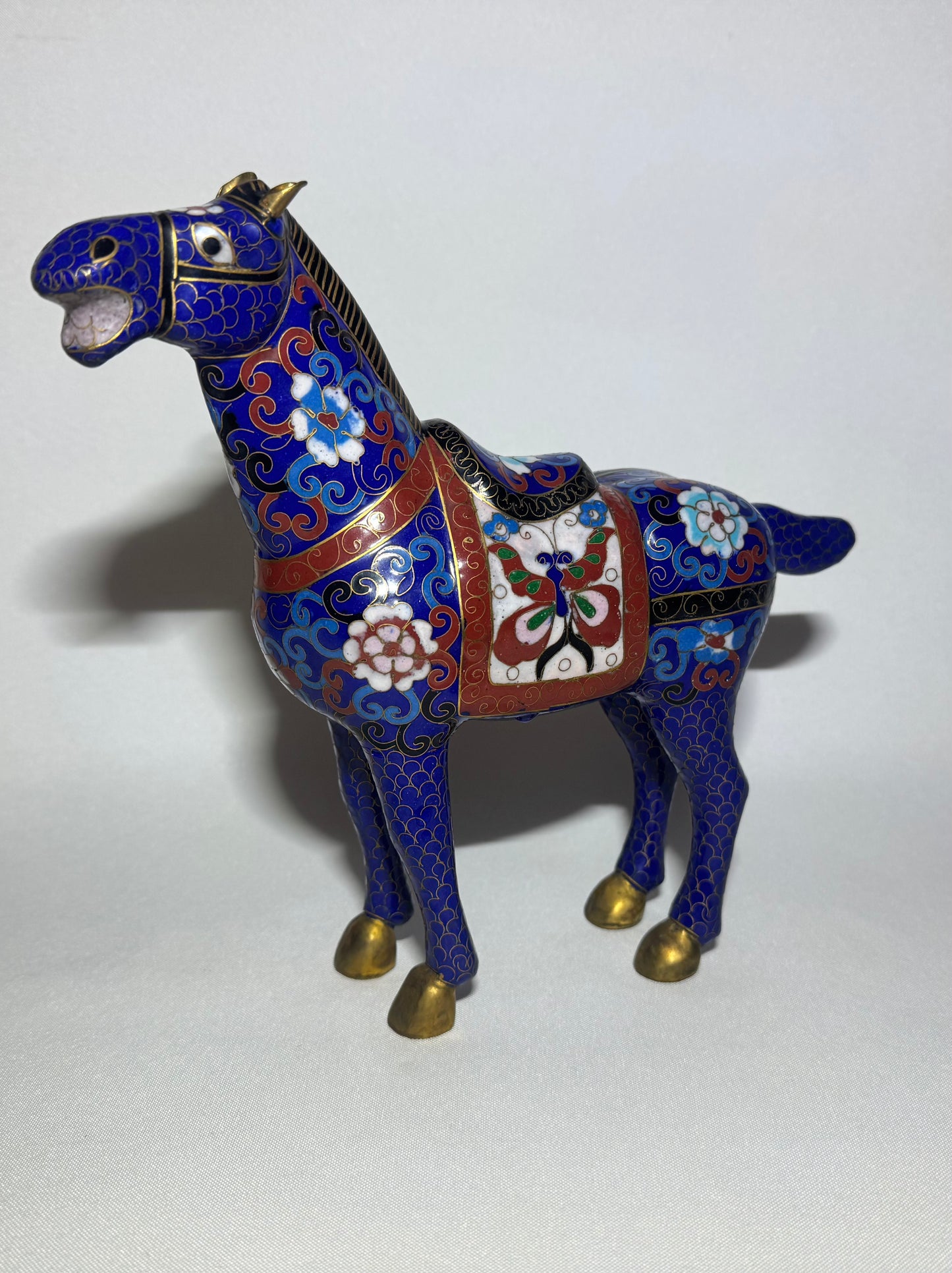 Blue Floral Cloisonné Horse