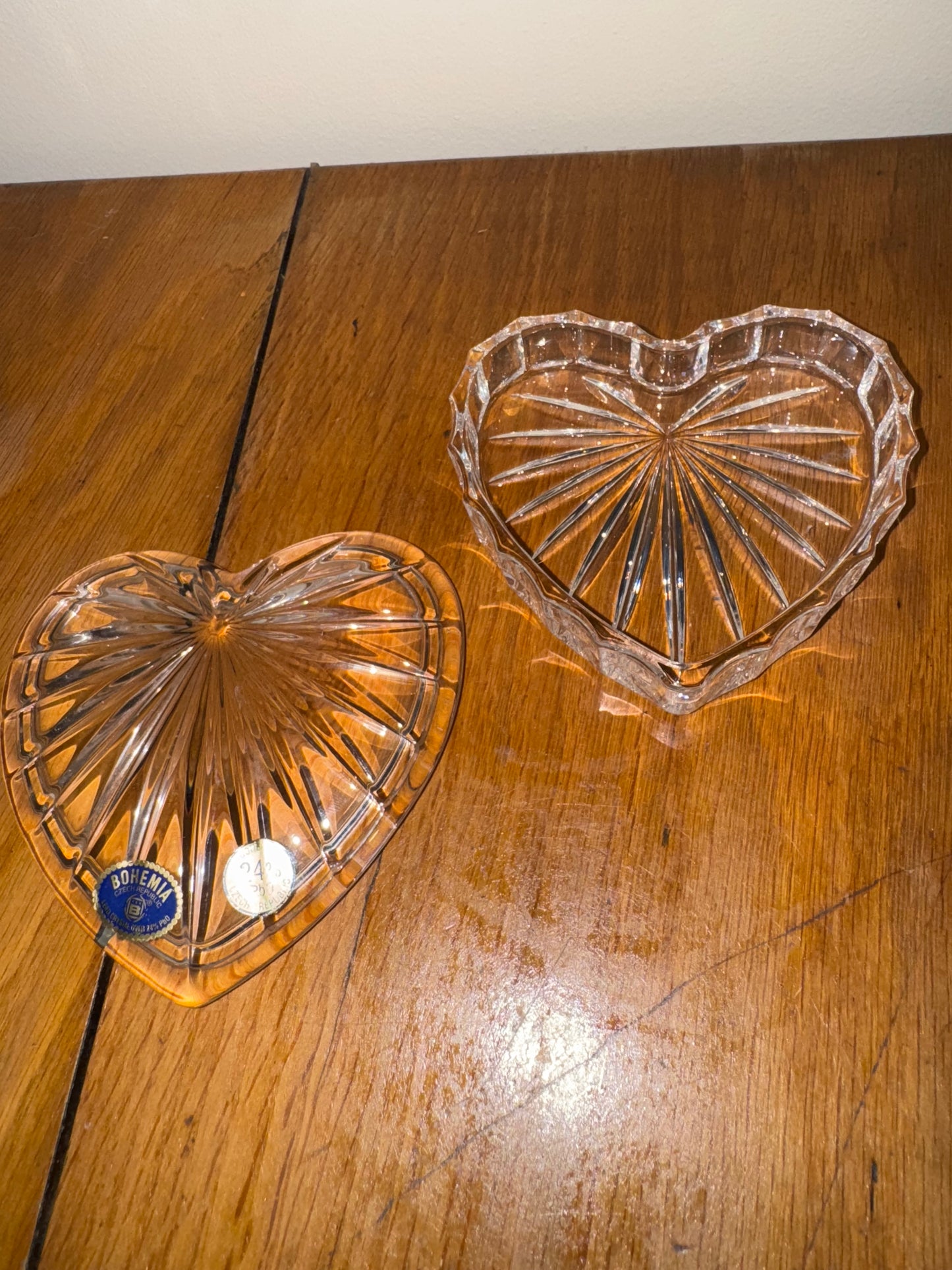 Bohemia Crystal Heart Shaped Lidded Trinket Dish | Vintage Retro |