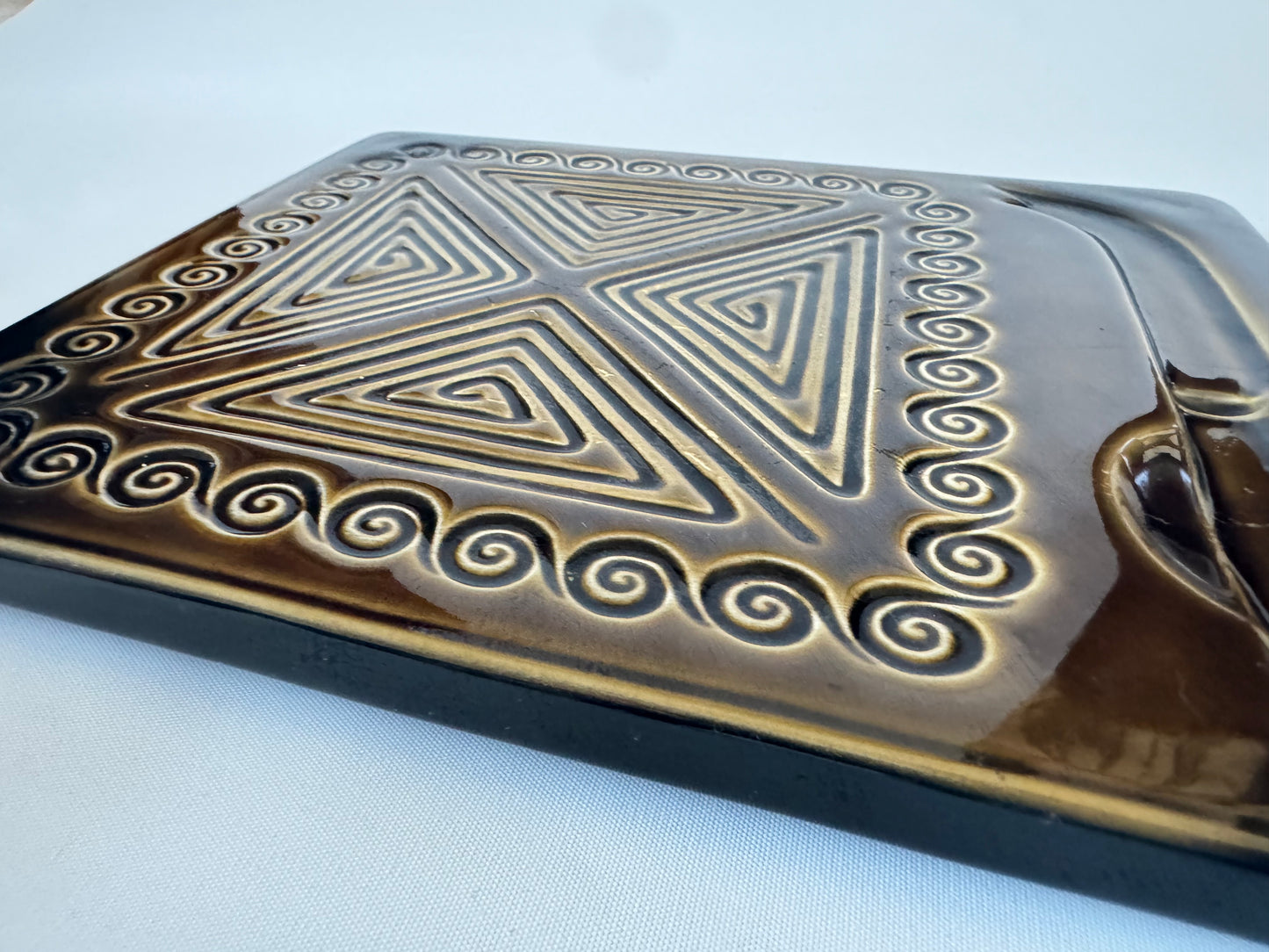 Sylvac 4030 Dark Olive Green Ceramic Cheeseboard | Retro Vintage | Totem design | Unique Quirky | Mid Century MCM |