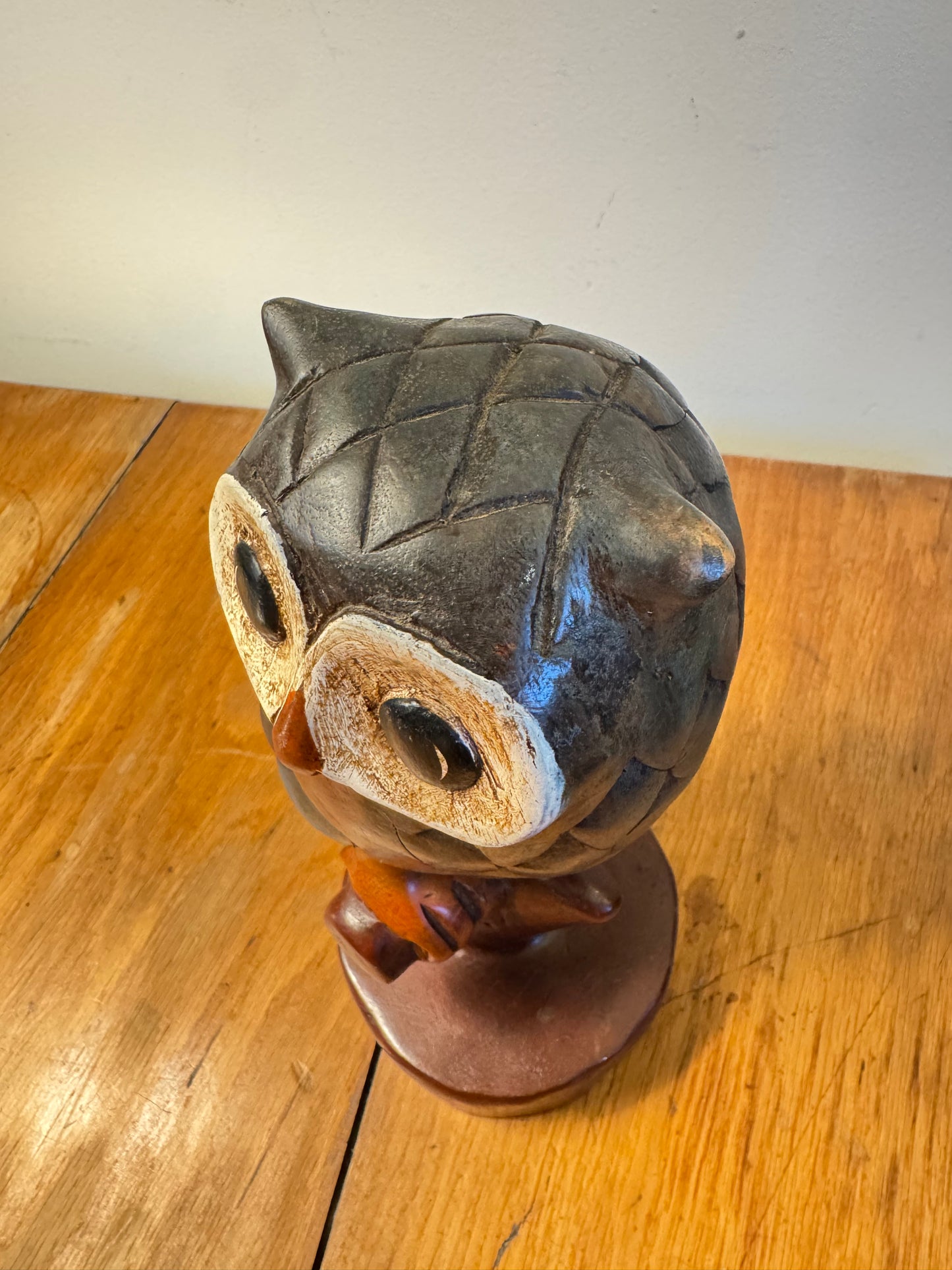Handcarved Wooden Owl | Vintage Quirky Decor | Folk Art | Bird Sculpture |