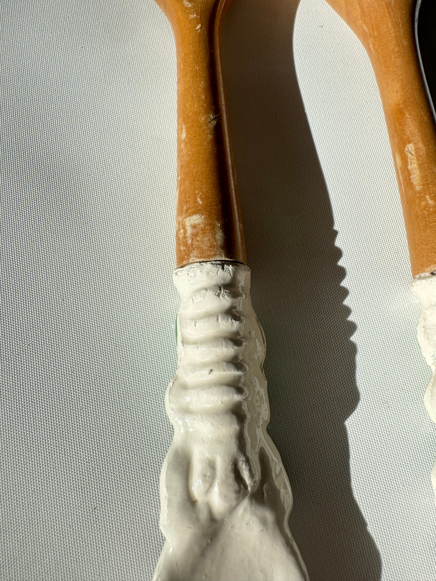 Wooden Salad Spoon & Fork with Ceramic Handles | Vintage Retro Kitchenalia | Serveware |