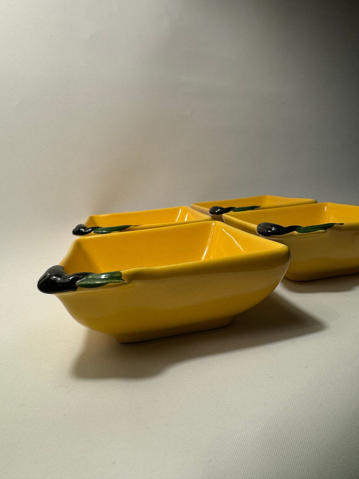 Silea Yellow Serving Bowls with Olive Design | Vintage Retro | Serveware Dinner Party | Made in France |