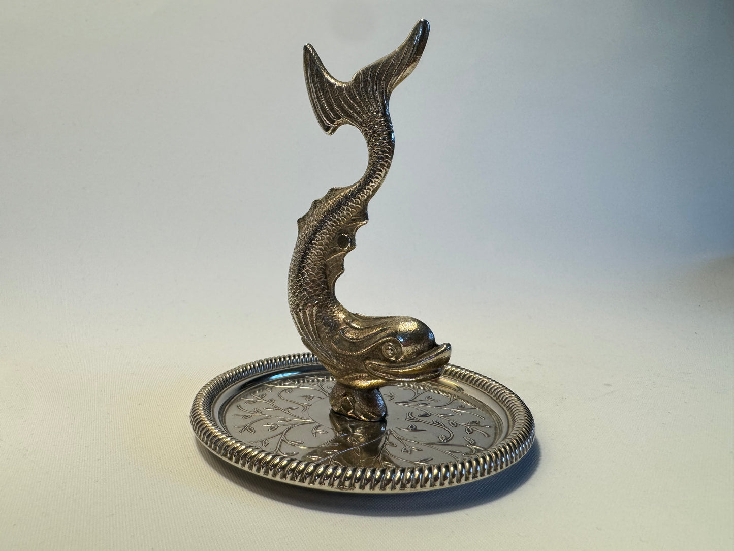 Silver Trinket Dish with Dolphin | Vintage Antique Style | Ring & Jewellery Dish | Zodiac Plate of England |