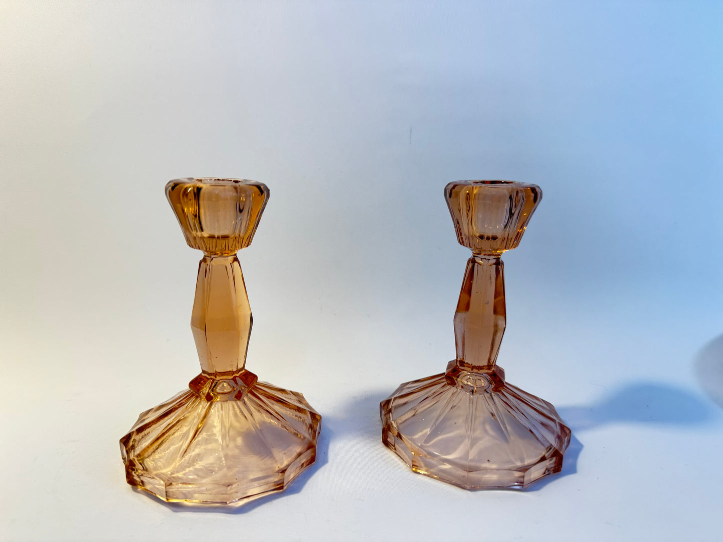 Pink Thick Cut Glass Candlestick Holders | Vintage Retro Homeware |