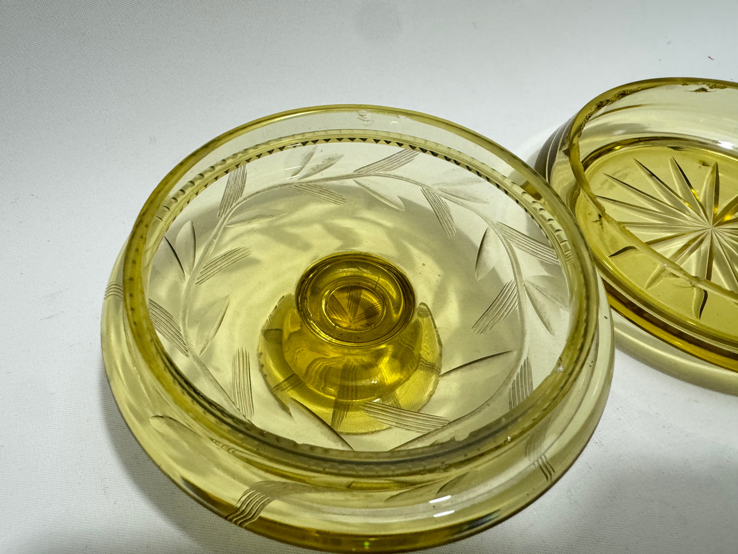 Etched Glass Lidded Trinket Dish | Vintage Retro |