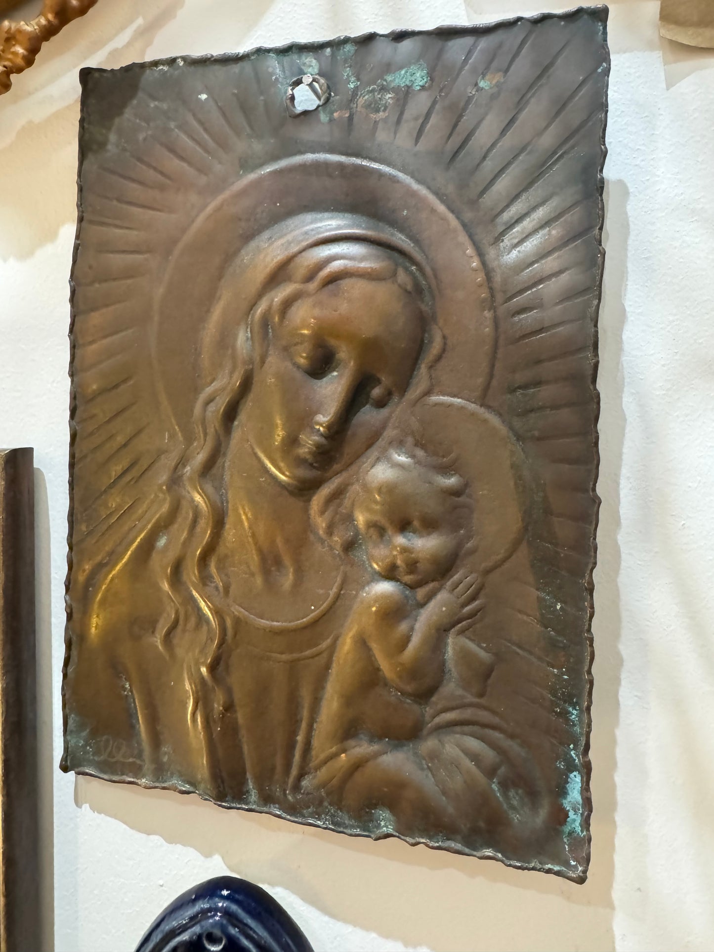 Copper Icon Wall Hanging of Virgin Mary and Baby Jesus | Madonna & Child Plaque | Studio Cellini Italy |
