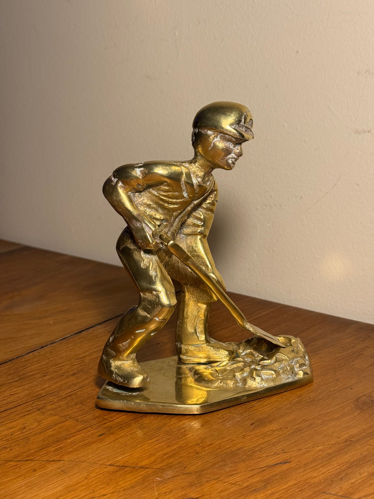 Solid Brass Coal Miner Figure with Removable Shovel