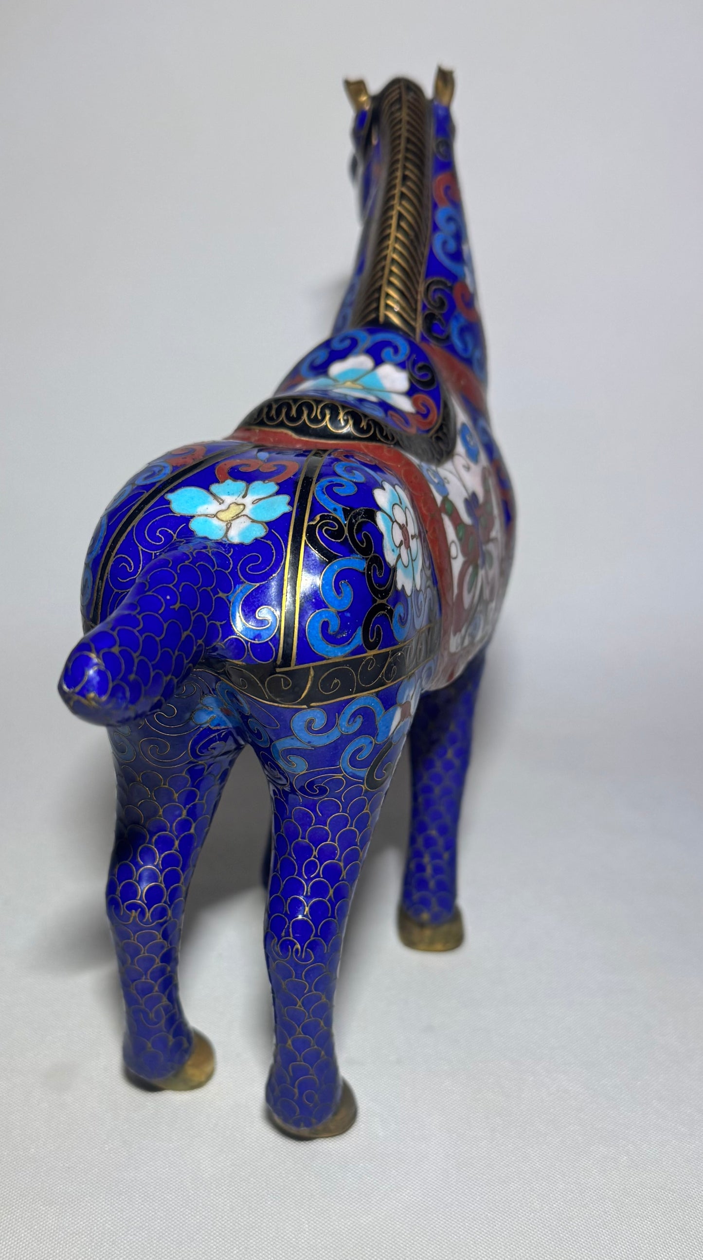 Blue Floral Cloisonné Horse