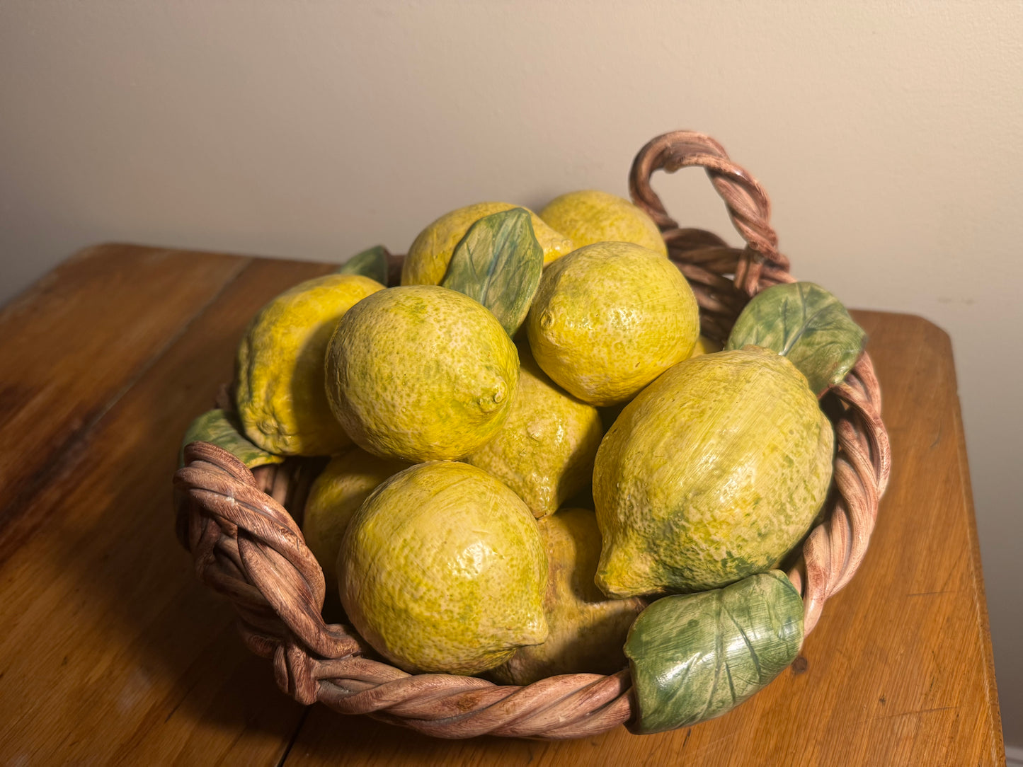 Ceramic Lemon Basket Handmade Portugal Signed Alcobaca Lifesize | Vintage Retro Decor |