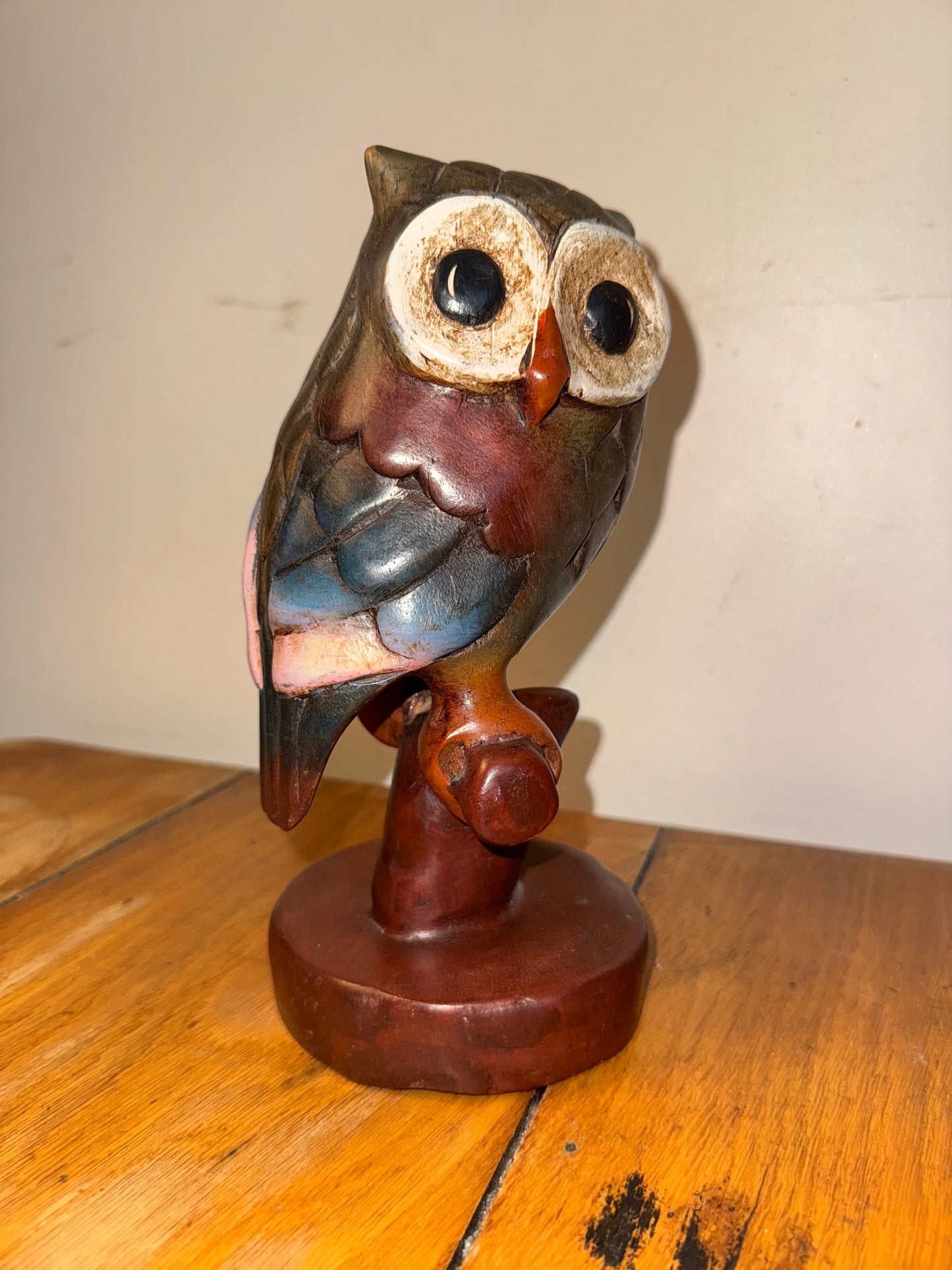 Handcarved Wooden Owl | Vintage Quirky Decor | Folk Art | Bird Sculpture |