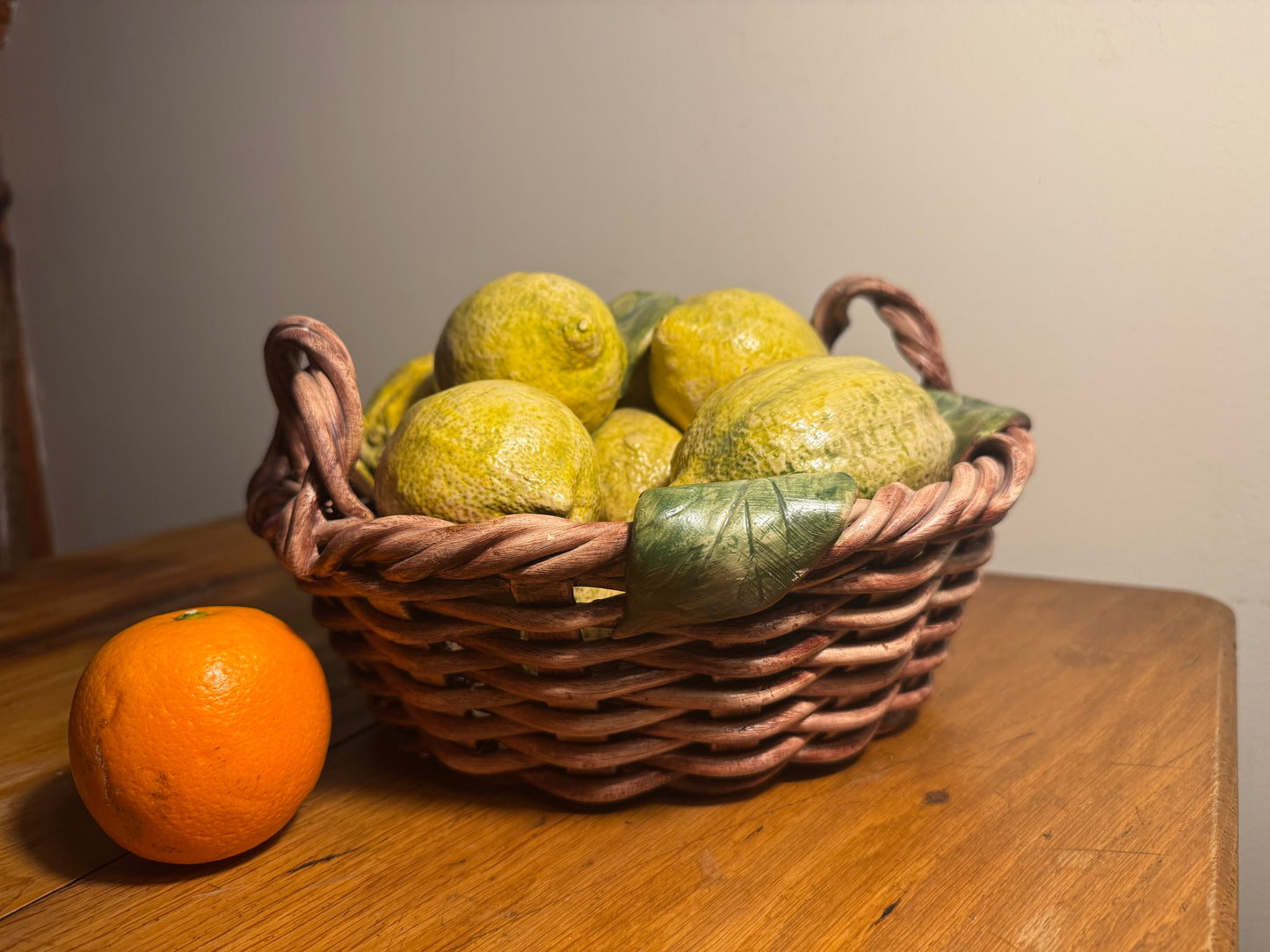 Ceramic Lemon Basket Handmade Portugal Signed Alcobaca Lifesize | Vintage Retro Decor |