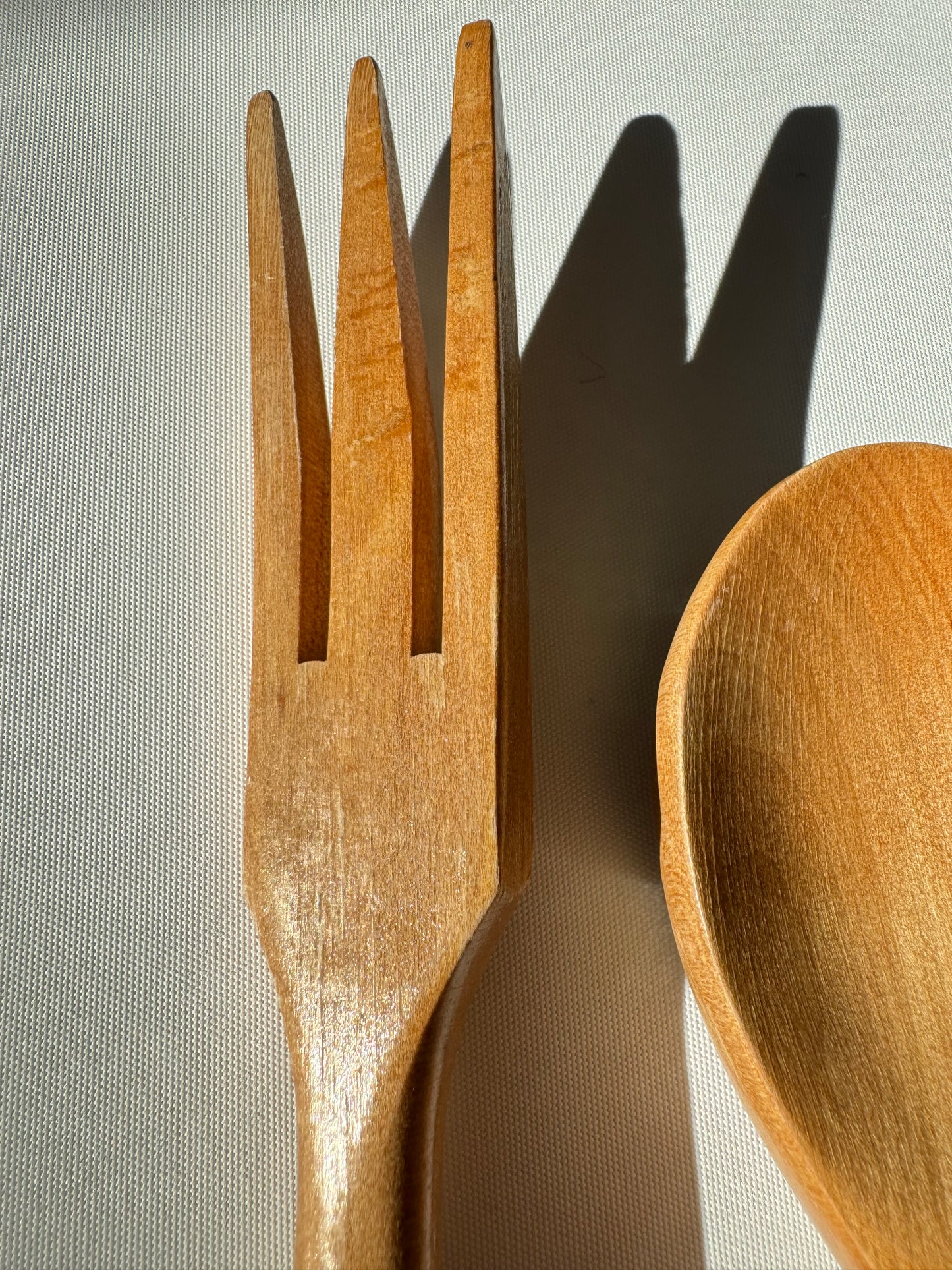 Wooden Salad Spoon & Fork with Ceramic Handles | Vintage Retro Kitchenalia | Serveware |