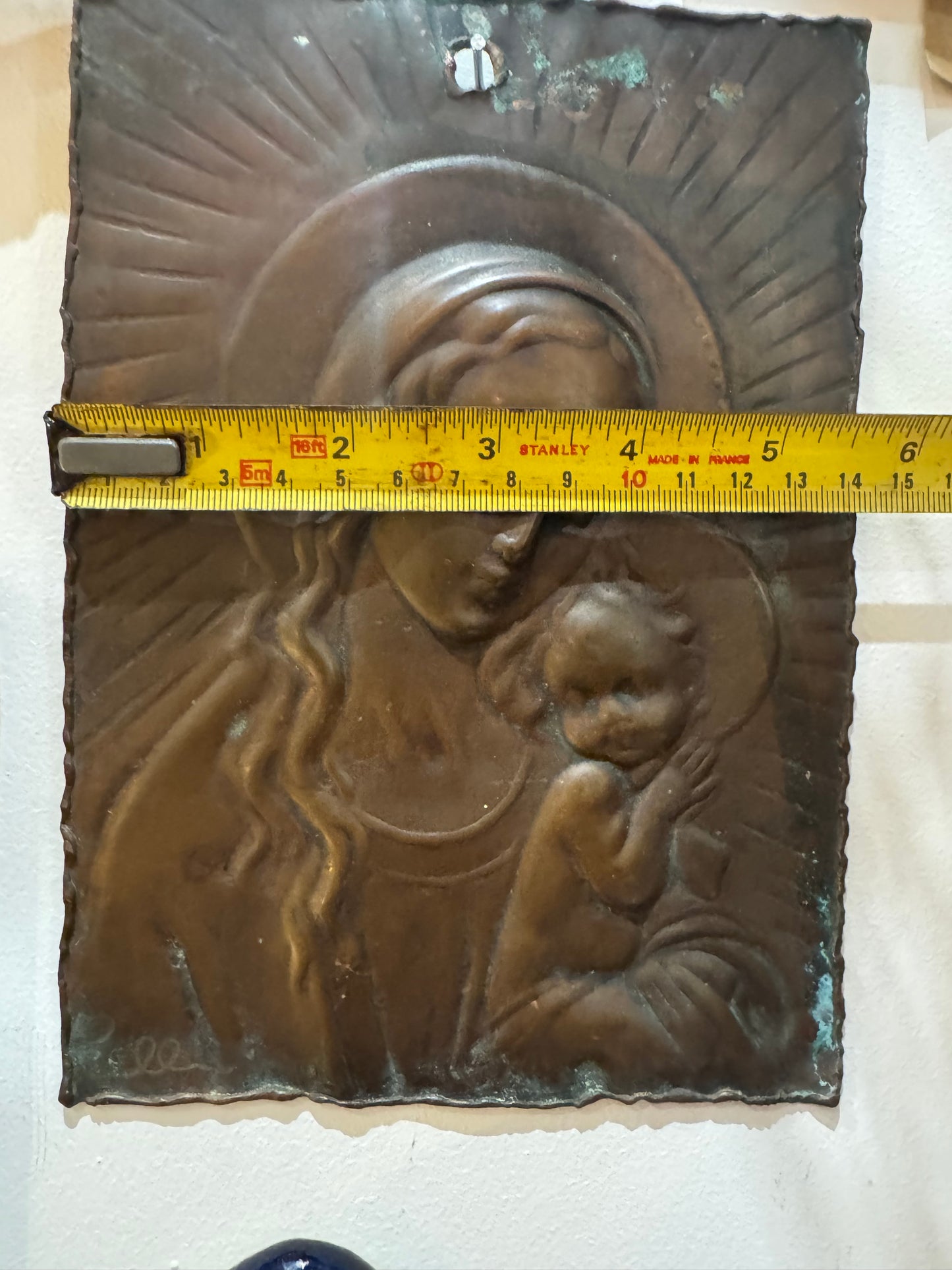 Copper Icon Wall Hanging of Virgin Mary and Baby Jesus | Madonna & Child Plaque | Studio Cellini Italy |