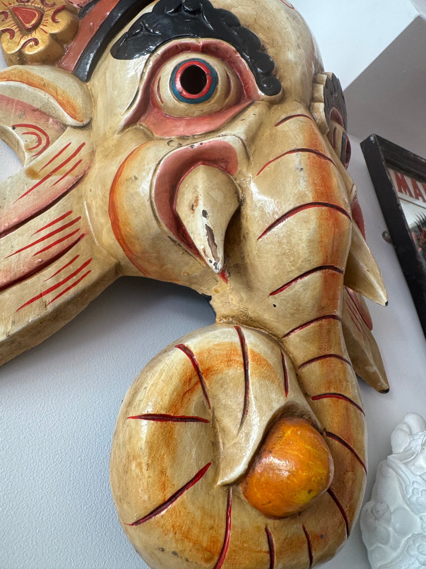 Ganesh Hand Carved Hand Painted Large Wood Wall Hanging | Vintage Quirky Unique | Spiritual Folk Art | Elephant