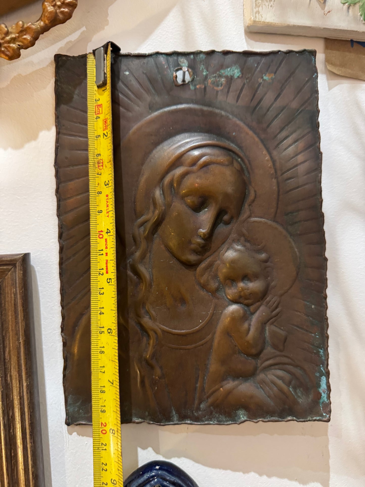 Copper Icon Wall Hanging of Virgin Mary and Baby Jesus | Madonna & Child Plaque | Studio Cellini Italy |
