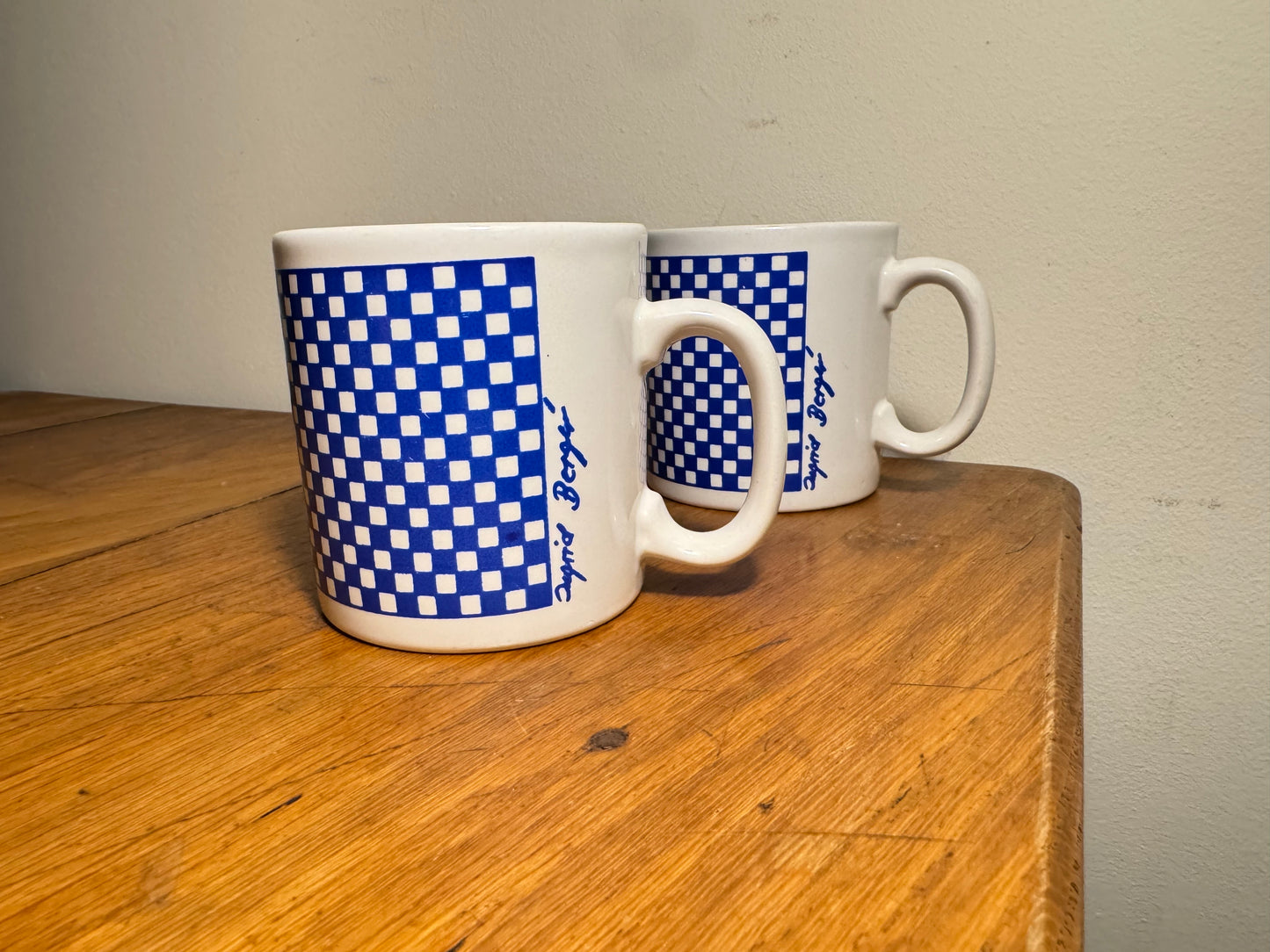 Vintage 1980's Ingrid Berger Mug FPC Blue & White Check Ceramic Coffee / Tea | Retro | Made in England |