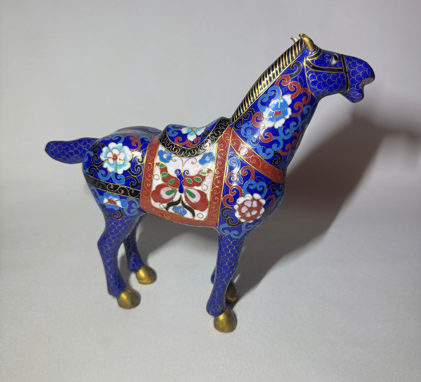 Blue Floral Cloisonné Horse
