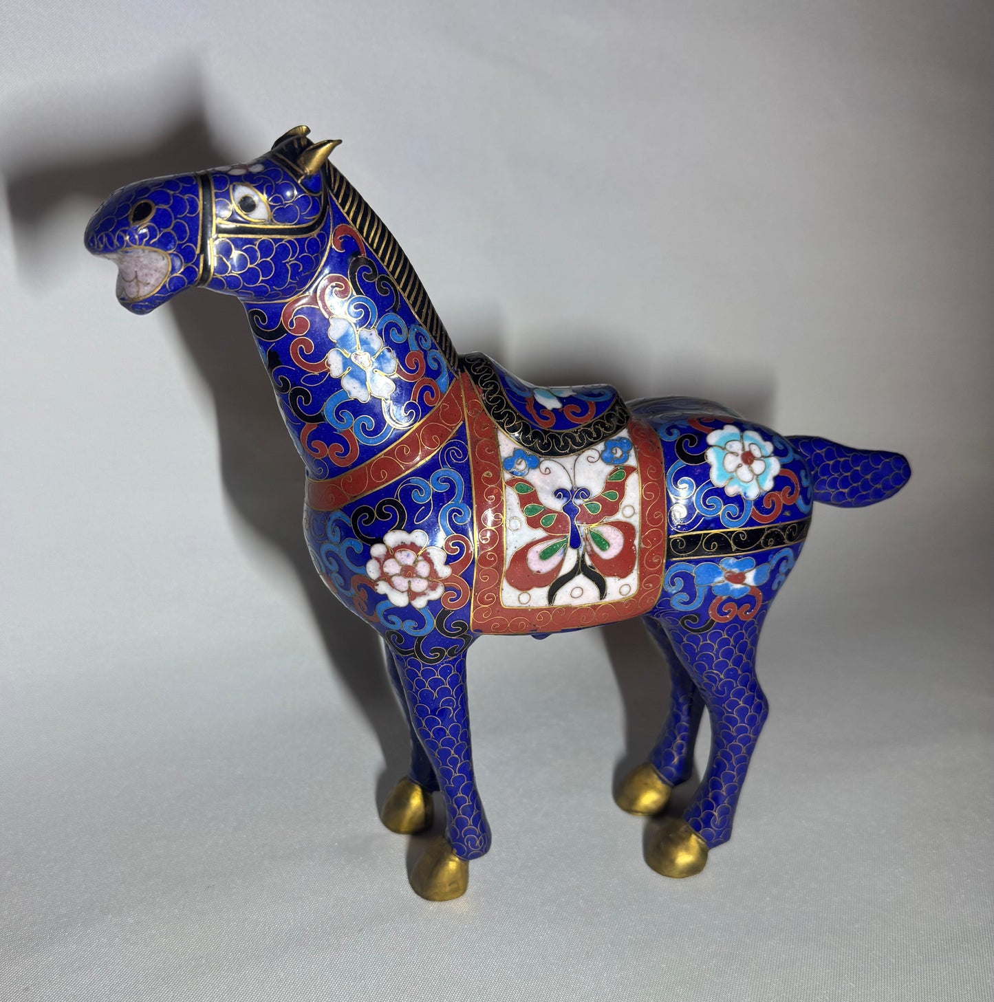 Blue Floral Cloisonné Horse