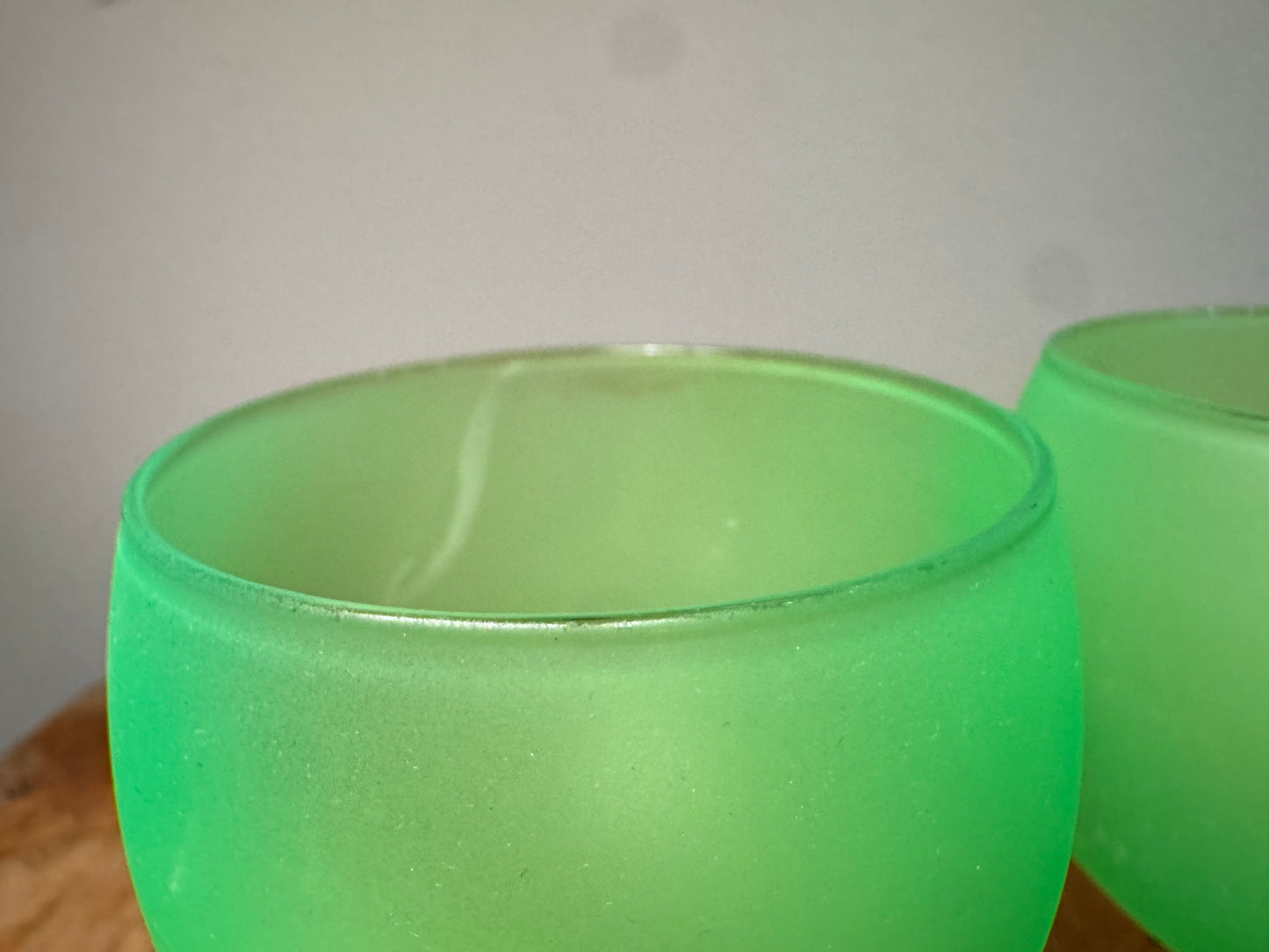 Set of 5 Frosted Uranium Wine Glasses | Luminarc France Techno Neon Green | Vaseline Glass | Vintage Retro Quirky Barware |