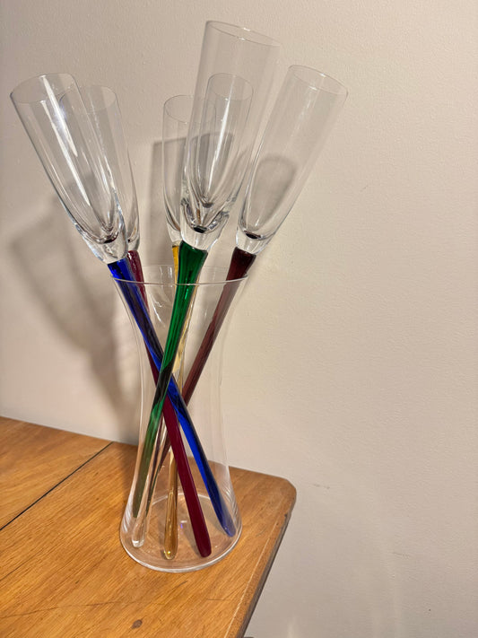 Bouquet of Glasses with XL Long Stems | Set of 6 Stemless Champagne Flute & Vase |