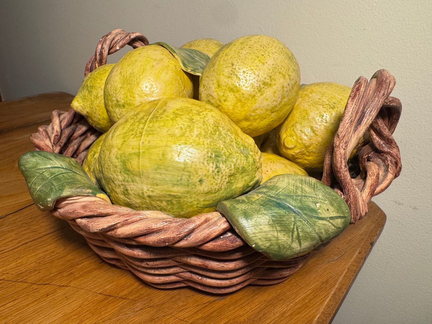 Ceramic Lemon Basket Handmade Portugal Signed Alcobaca Lifesize | Vintage Retro Decor |