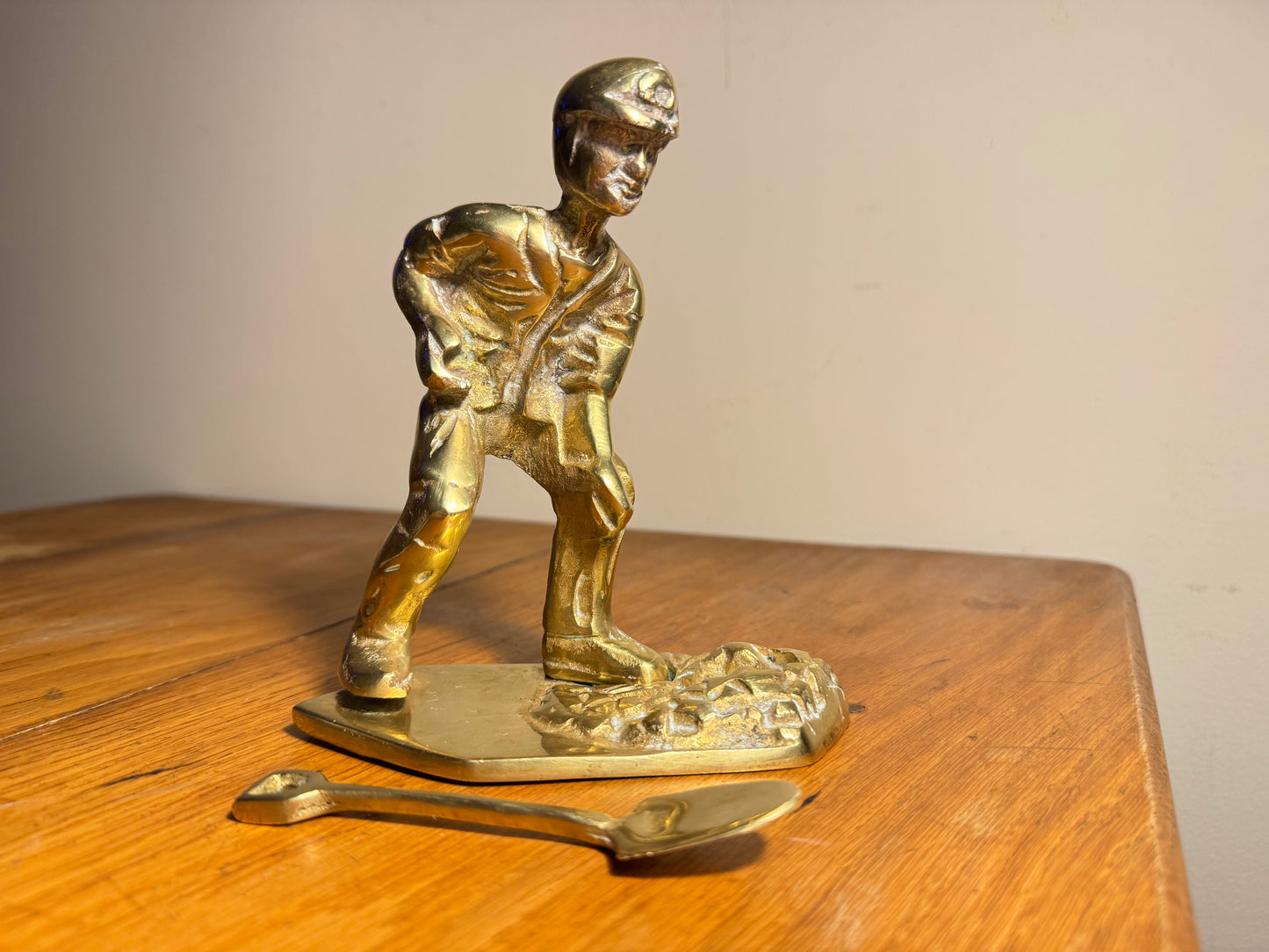 Solid Brass Coal Miner Figure with Removable Shovel