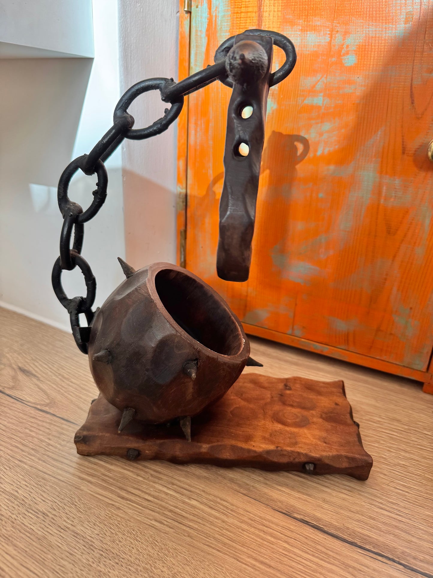 Brutalist Ball and Chain Wine Bottle Holder | Medieval Gothic Style | Vintage Retro Mid Century |