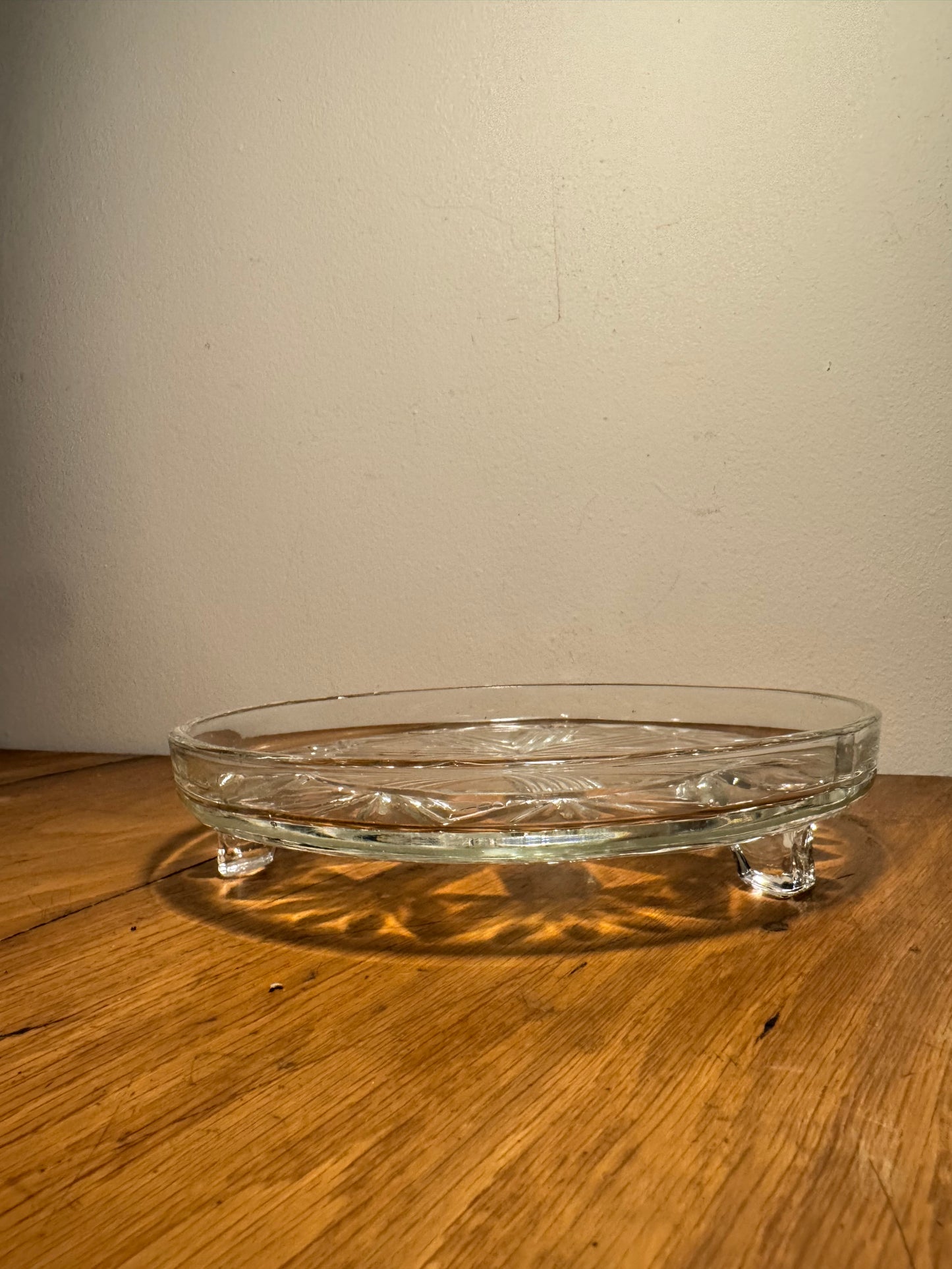 Cut Glass Footed Tray Plate | Candle Tray | Geometric Pattern | Dressing Table | Retro Unique | Decorative Plate |